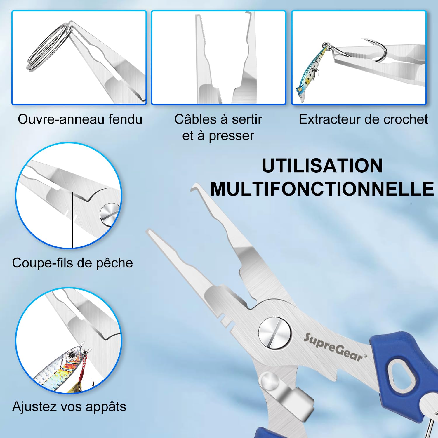 HTI Pinces De Pêche En Acier Inoxydable - Détachant Hameçon Et Coupe Ligne (neuf)