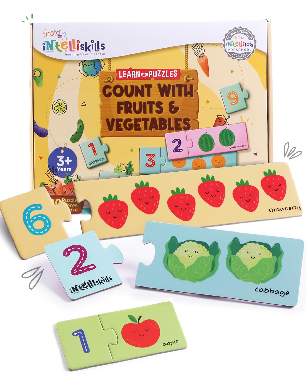Intelliskills Premium 20 Pieces Count with Fruits & Vegetables Jigsaw Puzzle | Preschool Learning Educational Toys for Kids | BIS Certified | Birthday Gift | 2+ Years (B0CPYPJMYS) Amazon Price History, Amazon Price Tracker