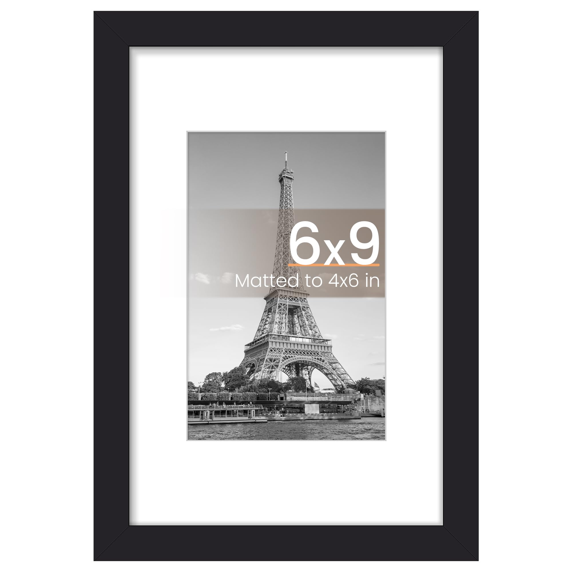 upsimples 6x9 Picture Frame, Wall Decor Photo Frames, Black 1 Pack | 6 x 9 Frame, 4x6 Frame with Mat for Gallery Wall, Family, Baby, Dog, Dorm, Christmas