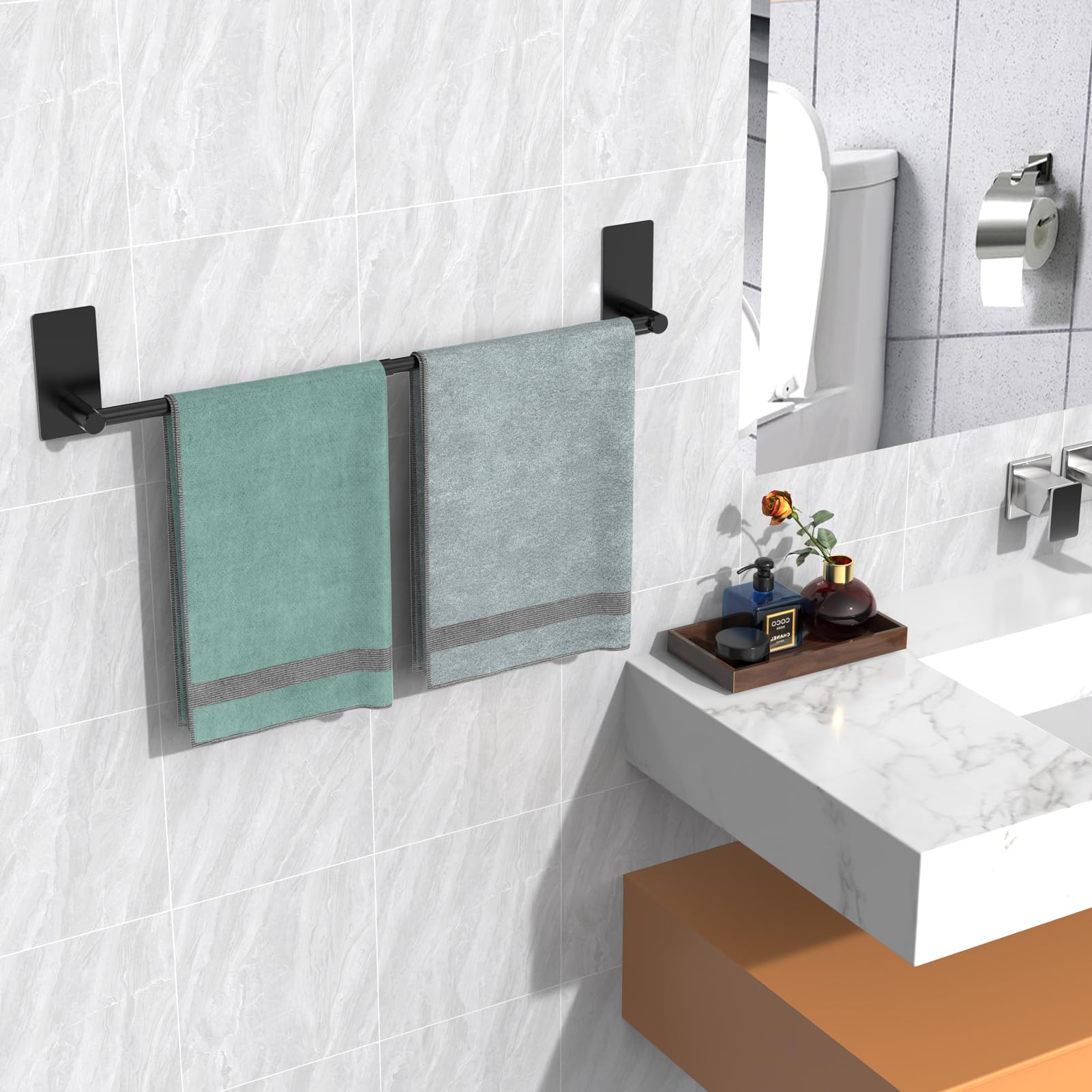 Joejis Self Adhesive Towel Rail 40cm Stainless Steel & Black Matte