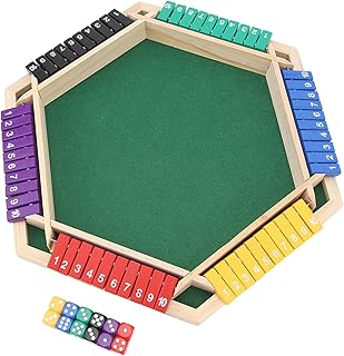 Shut The Box Game, 6 Player Wooden Tabletop Shut The Box Game with 12 Dice, Number Dice Board Game for Parties