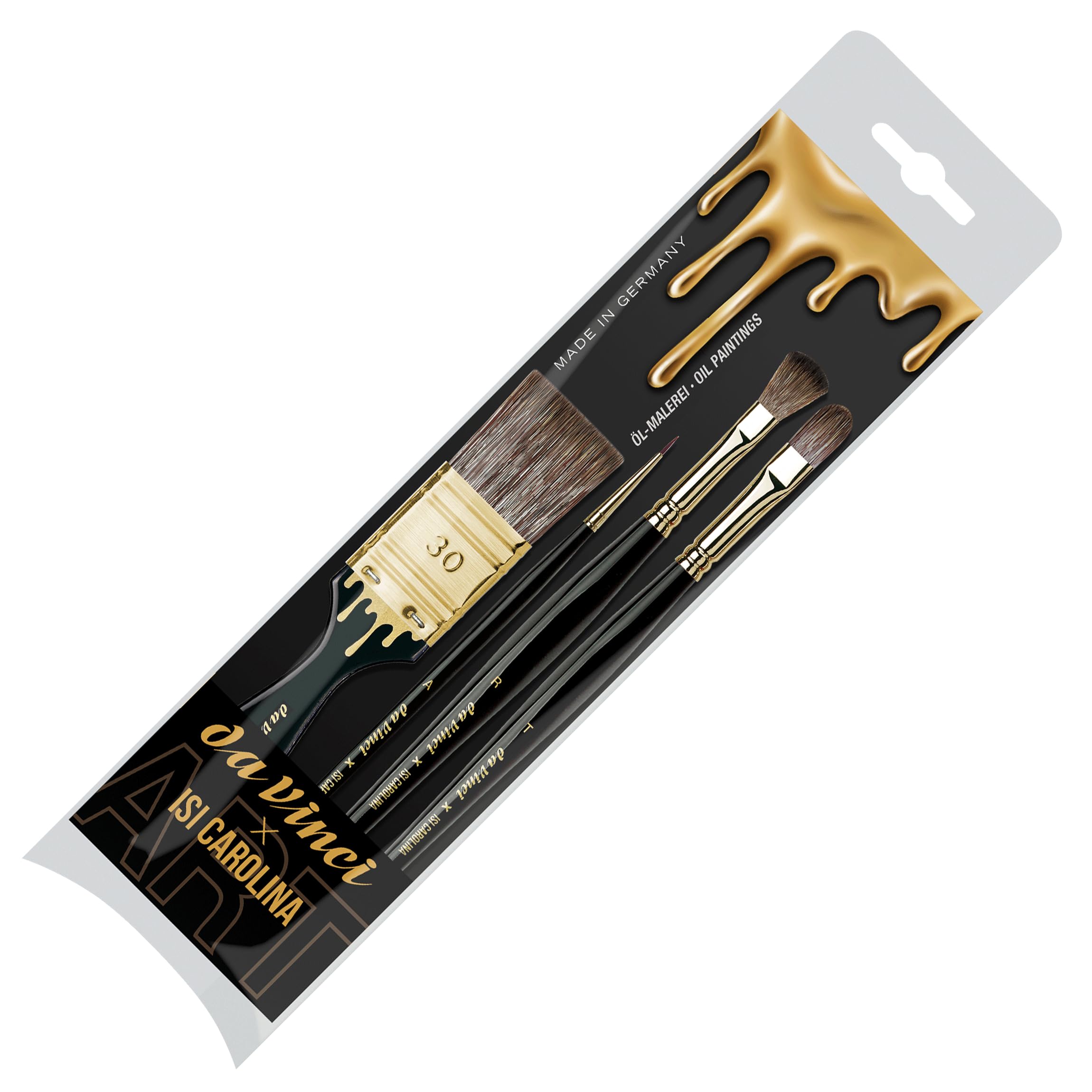 da Vinci, ISI CAROLINA ART, Signature Edition, set, per pittura moderna a olio e acrilico, pennelli per sfumature, per velature, manico lungo, Made in Germany, misure A, R, T e 30