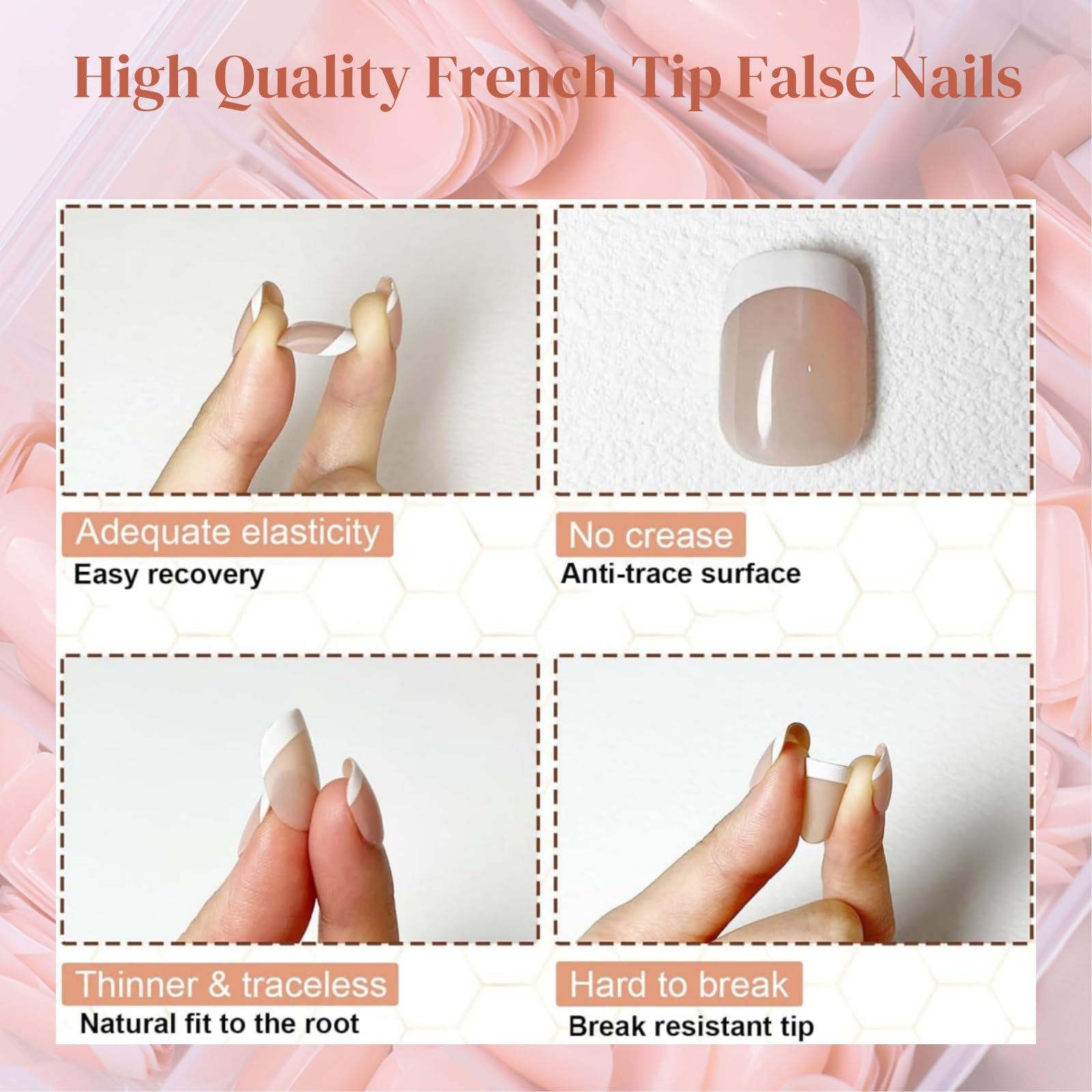 French Tip False Nails, 240Pcs French Manicure Kit, Fake Nails White Tip-Frenchs False Nail Kit, FrenchTip Press On Nail - Image 3