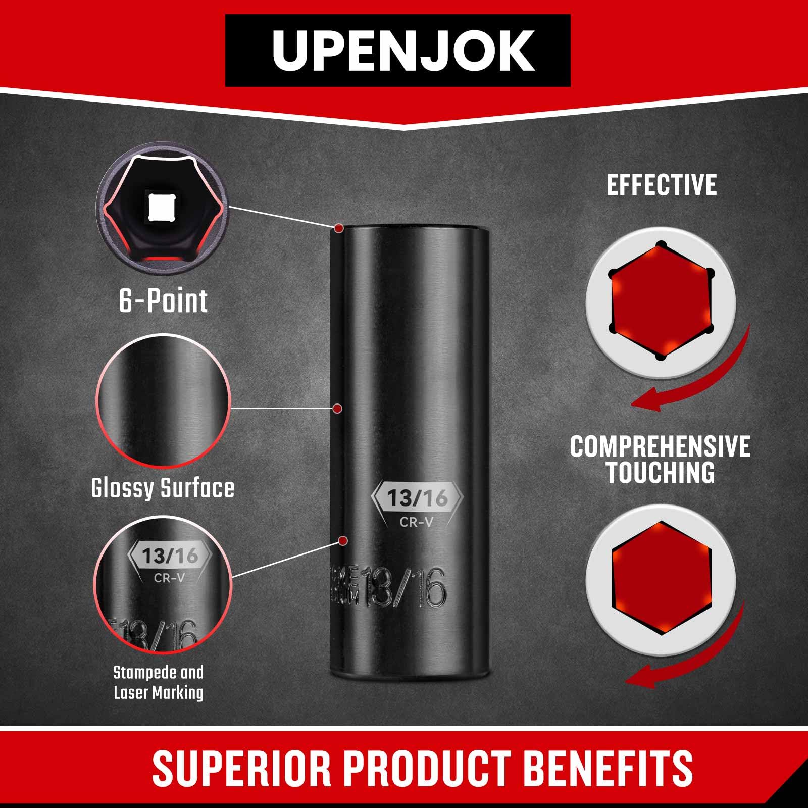 Upenjok 13-Piece 1/2" Drive Deep Impact Socket Set - SAE Sizes 7/16" To 1-1/4", Cr-Mo Steel