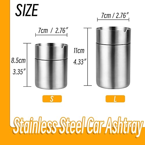Miniatura 2 de Cenicero de automóvil de acero inoxidable, cenicero portátil sin humo para interiores, mini ceniceros a prueba de olores para patio, accesorios de