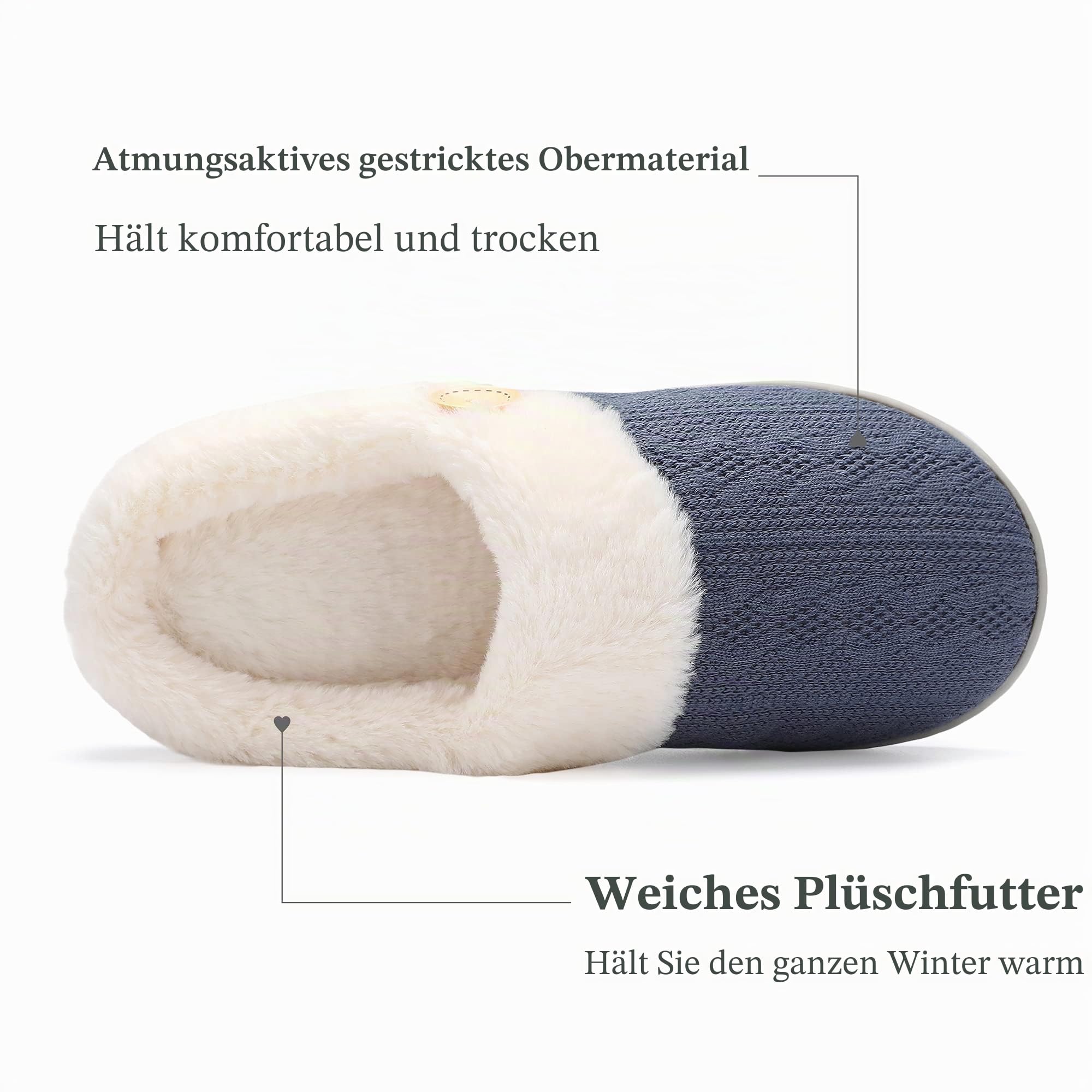 Chantomoo Frauen House Hausschuhe Bequeme Memory Foam Plüsch Schlafzimmer Kunstpelz gefüttert gestrickte warme Hausschuhe Slip-On leichte Schuhe, Indoor Outdoor Anti-Rutsch-Gummisohle Gemütliche