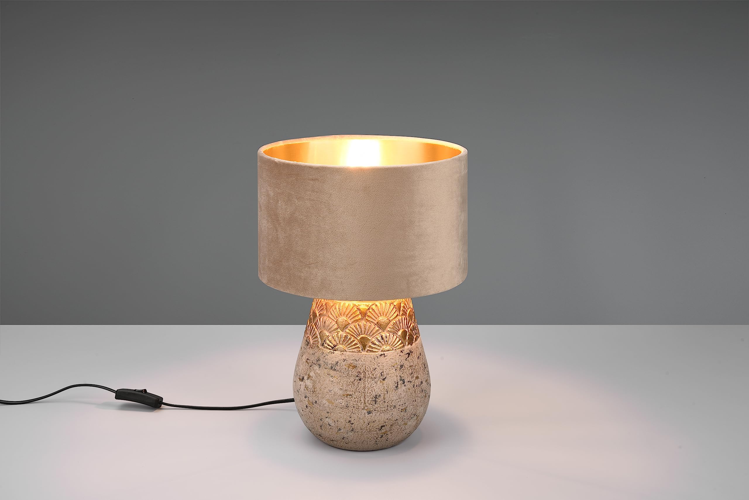 Reality, Lampada tavolo, Kiran 1xE27, max.60,0 W Tessuto, Beige, Finitura: Ceramica, Grigio Ø:26,0cm, A:38,0cm Interruttore su cavo,IP20,Senza illuminante