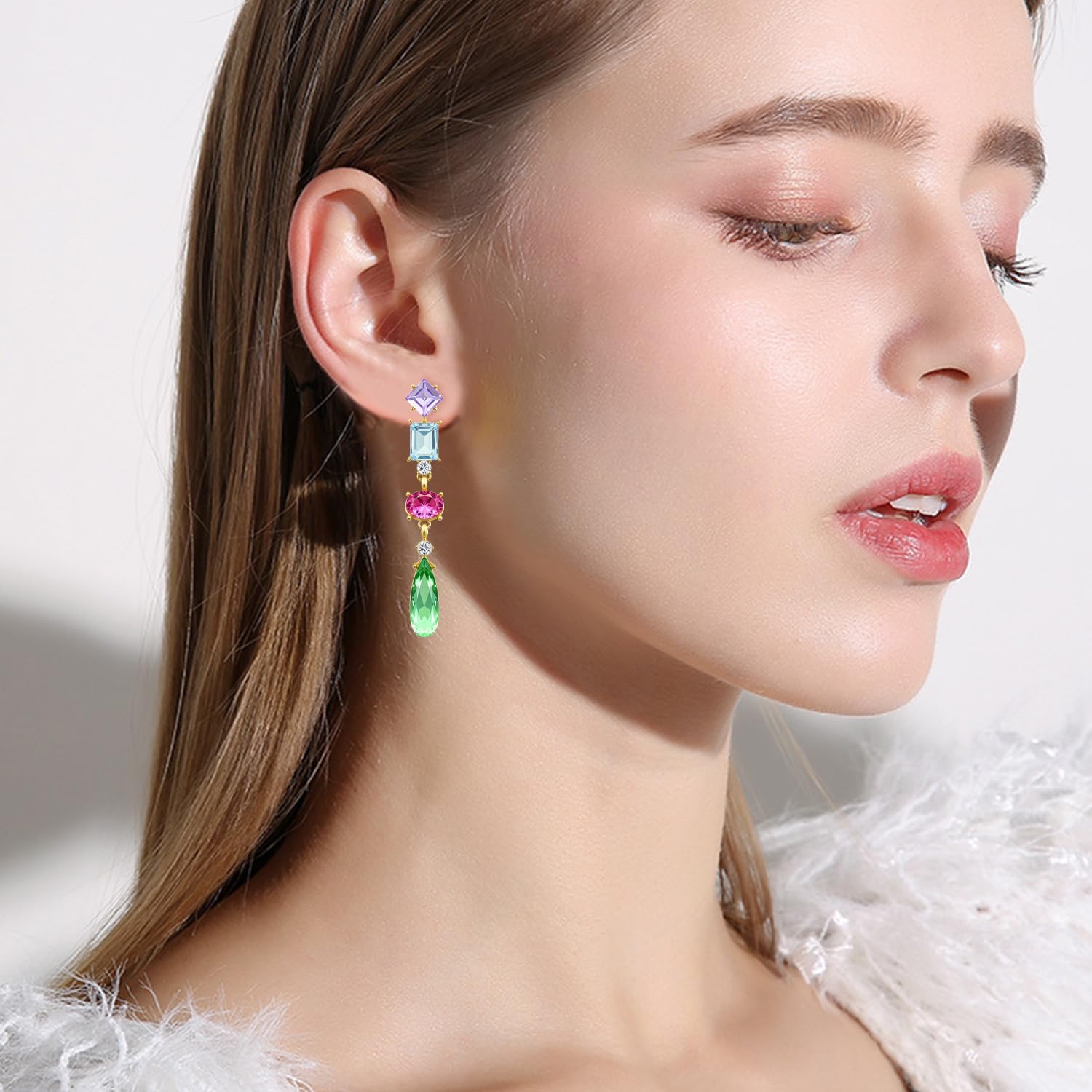 Handmade Sparkly Crystal Teardrop Dangle Drop Earrings Chic Long Square Round Oval Rhinestone Chain Stud Earrings For Women - Image 3