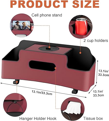 Miniatura 3 de Organizador de asiento de automóvil con 2 portavasos para bebidas, caja de pañuelos, soporte para teléfono y gancho, bolsa de almacenamiento