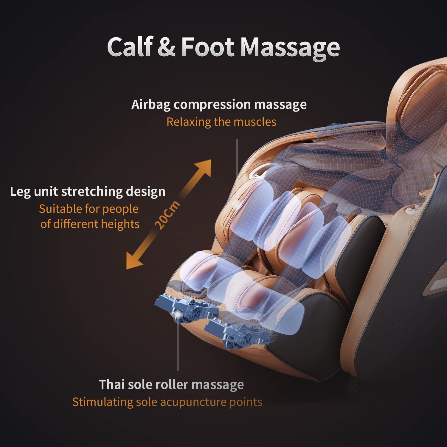 Massagesessel A350BR - 12 Massageprogramm, 24 Airbags Shiatsu Zero-Gravity elektrischer Massagestuhl mit Wärmefunktion, bionischen Massagetechniken, USB, Bluetooth, Für Zuhause und Büro