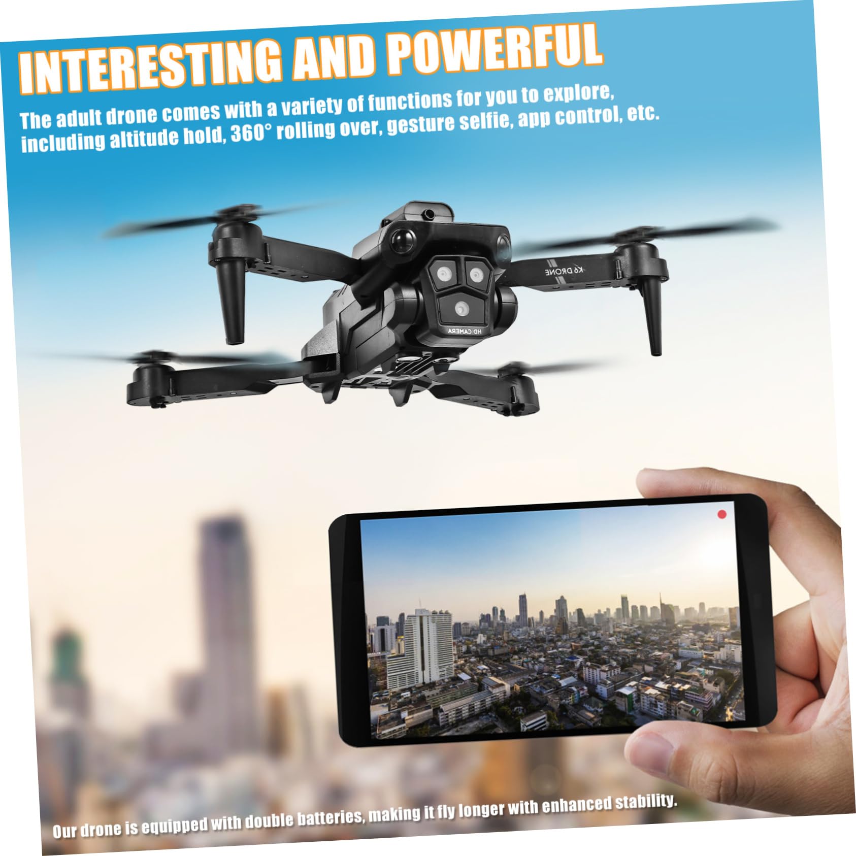 Drone Pieghevole Max con Tre Camere HD e Doppia Batteria | Sistema Anticollisione, Lente Elettrica Regolabile 150°, Abs Nero, 1800mah 3,7v