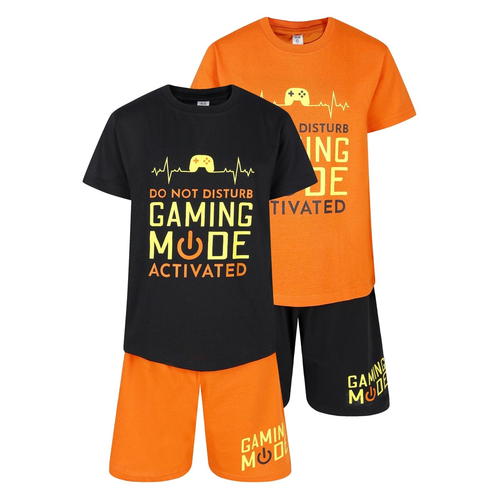 North East Boys 2 Pack Short Pyjamas Gamer Themed Nightwear Gaming PJ Sets 9 to 16 Years (Blk/Orn 9-10)