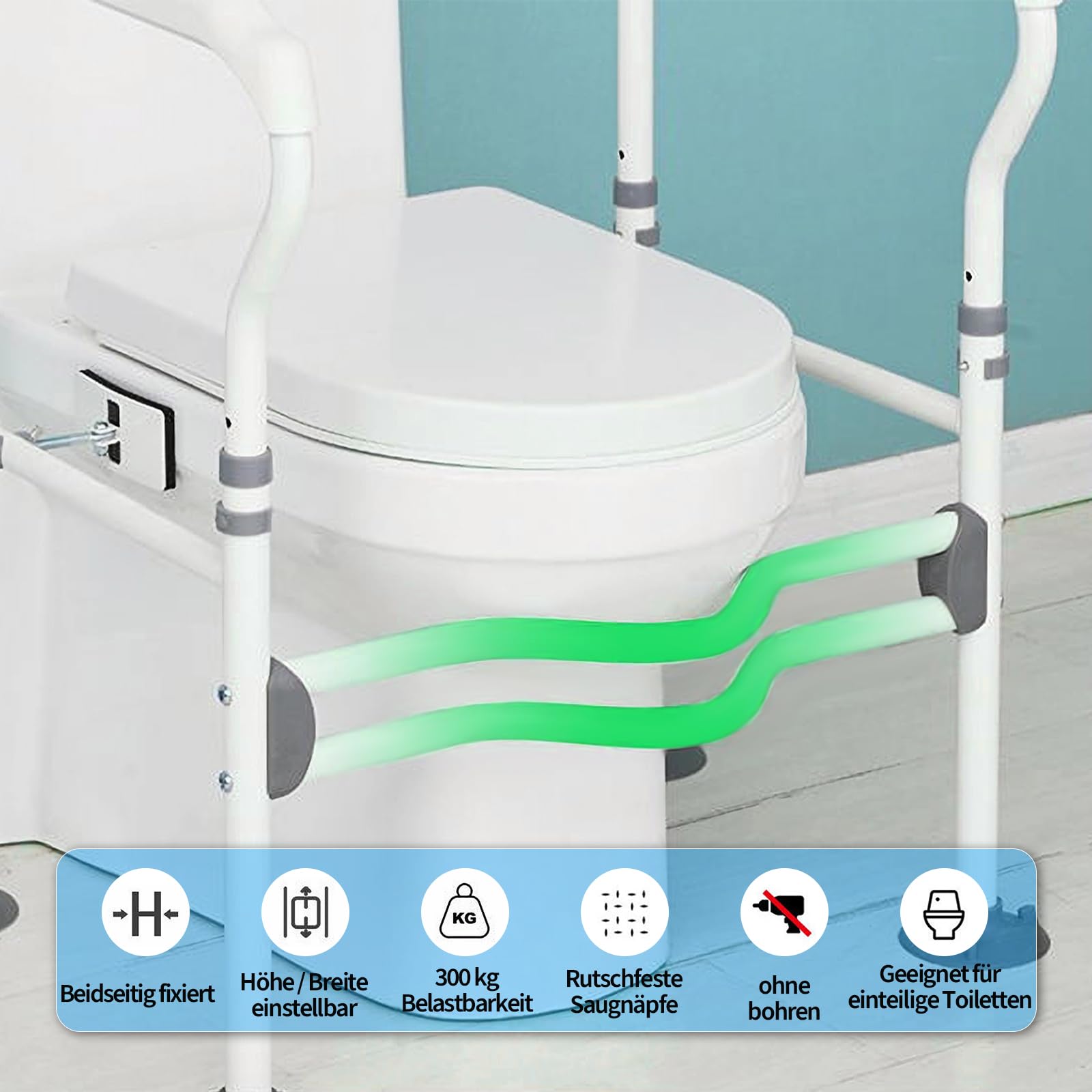 Fiutazge ausilio per WC, rialzo per sedile WC regolabile in altezza con braccioli, robusti Supporto WC per Anziani, Barra Maniglia Bagno con grandi piedini antiscivolo - Bianco