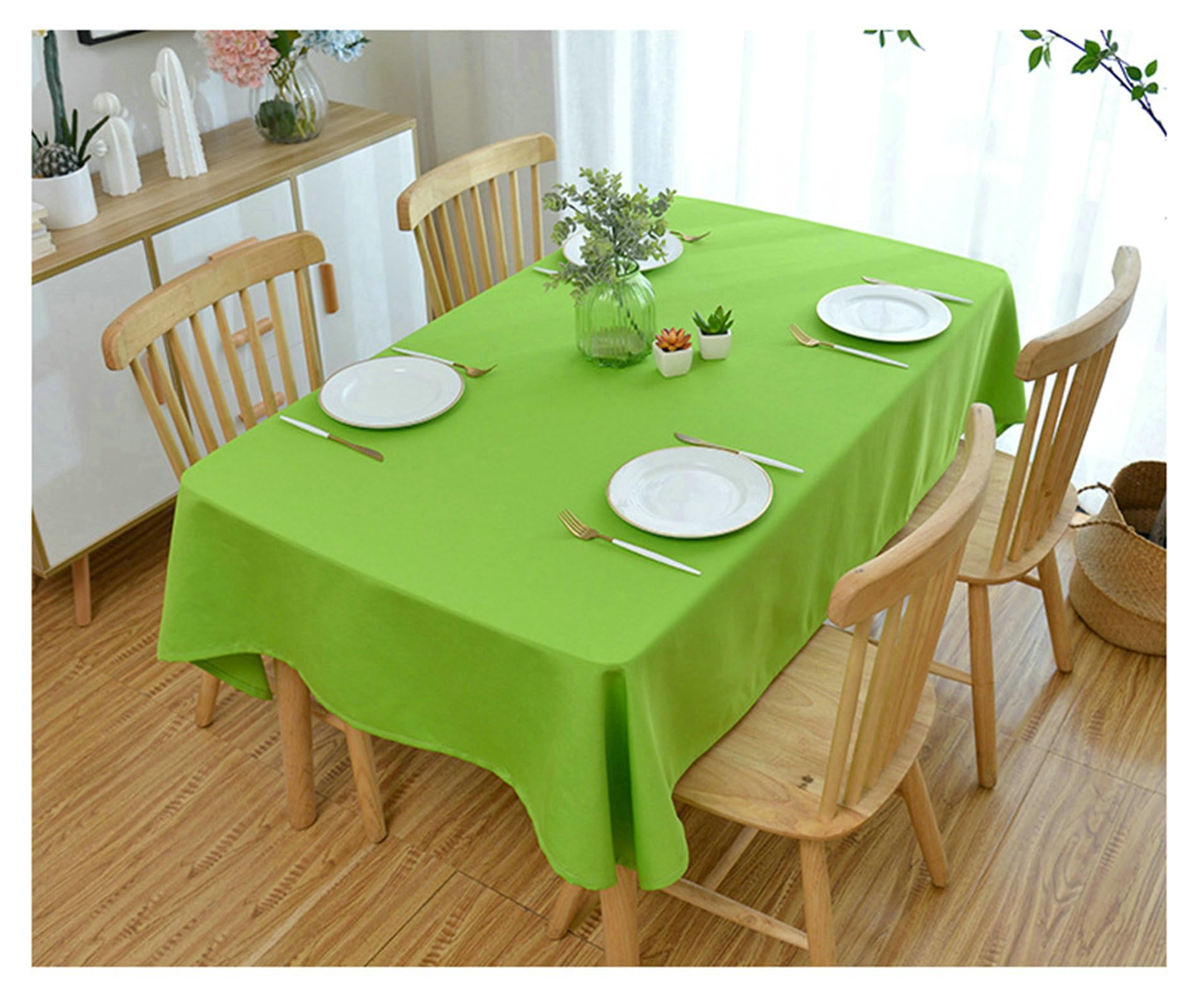 Mantel rectangular lavable, mantel de poliéster de 140 x 180 cm, color verde brillante