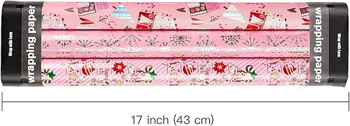 Vista 32 de WRAPAHOLIC Rollo de papel kraft de regalo de Navidad, mini rollo, 3 rollos, 17 x 120 pulgadas por rollo, colección navideña de alce de acuarela