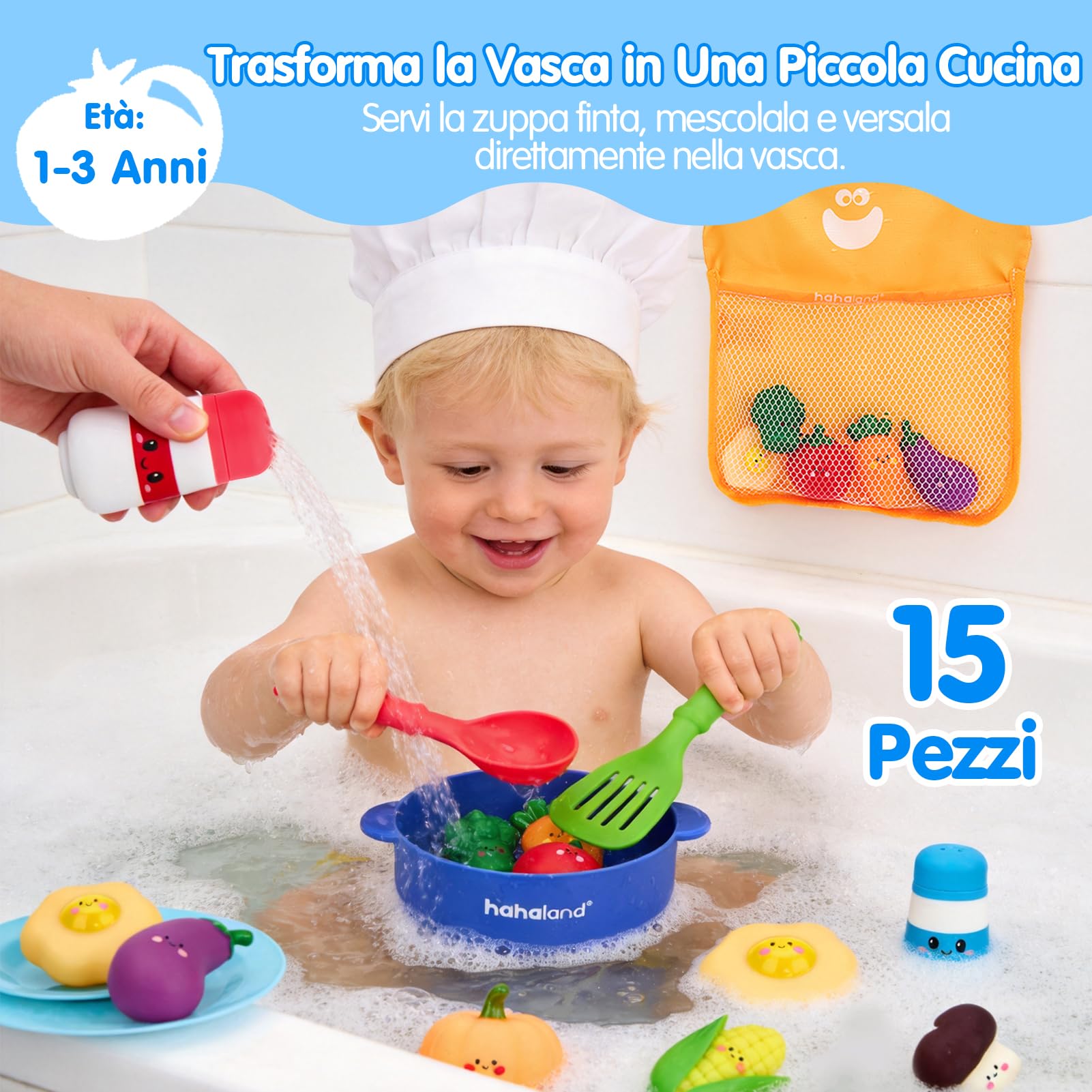 hahaland Giochi Bagnetto Neonato con Colori Mutevoli, 15 PCS Giochi Acqua Piscina Bambini in Silicone, Giocattolo Vasca da Bagno Bimbo Bimba 1 2 3 Anni