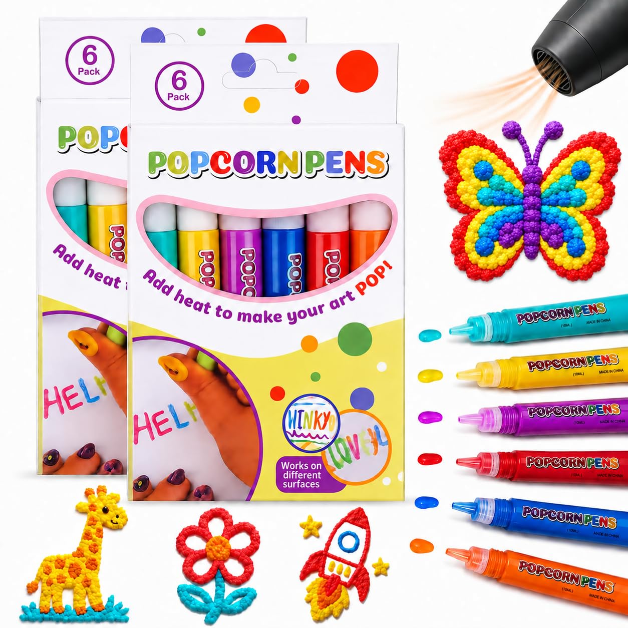 RYISHUNli Popcorn Pens, 3D Puffy Bubble Drawing Pens for Kids Craft Cards