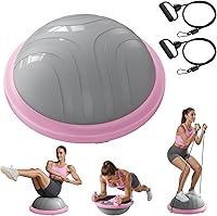 MERACH 18 Inch Half Balance Ball Trainer with Resistance Bands & Pump - 450lb Core Stability Yoga Ball for HIIT & Strength