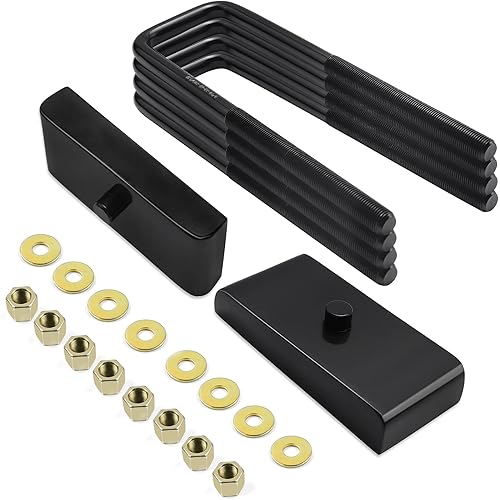 AUTOPTIM 1 Inch Rear Leveling Lift Block Kit - Replacement for 1999-2021 GMC Silverado Sierra 1500 2WD/4WD, 1" Strut Spacer Extended Square U-Bolts