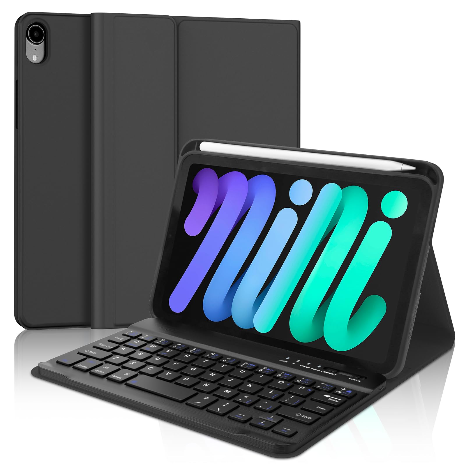 Keyboard Case for iPad mini 7th Gen(A17 Pro, 2024) & 6th Gen(2021) 8.3", UK Layout Wireless Bluetooth Keyboard, Slim Cover with Pencil holder for iPad mini 7th/6th Generation 8.3 inch, Black