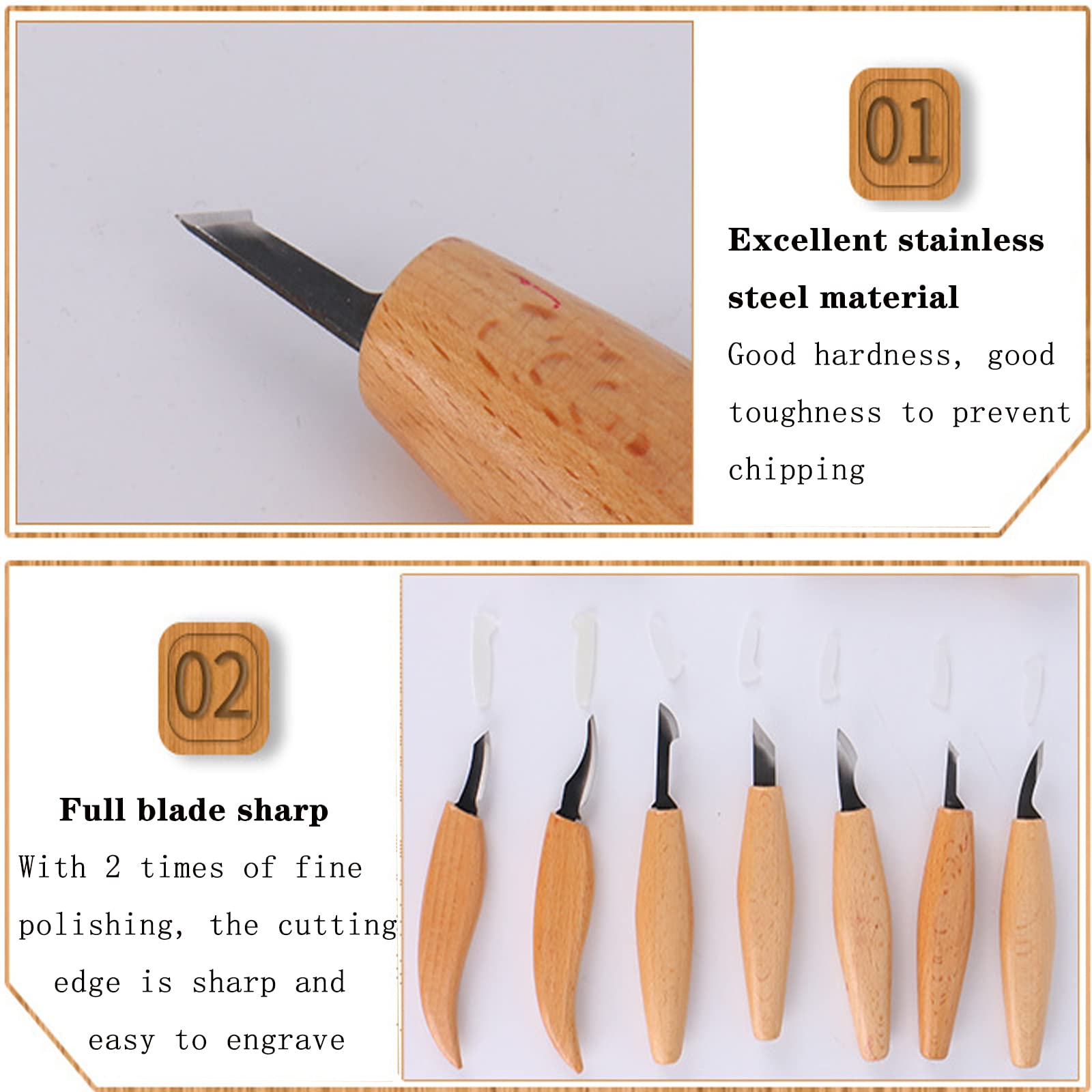 Juego de 12 piezas de lujo para tallar madera - Juego de cuchillos para tallar madera - Juego de herramientas para tallar cuchara - Juego de cuchillos para tallar - Kit para trabajar madera