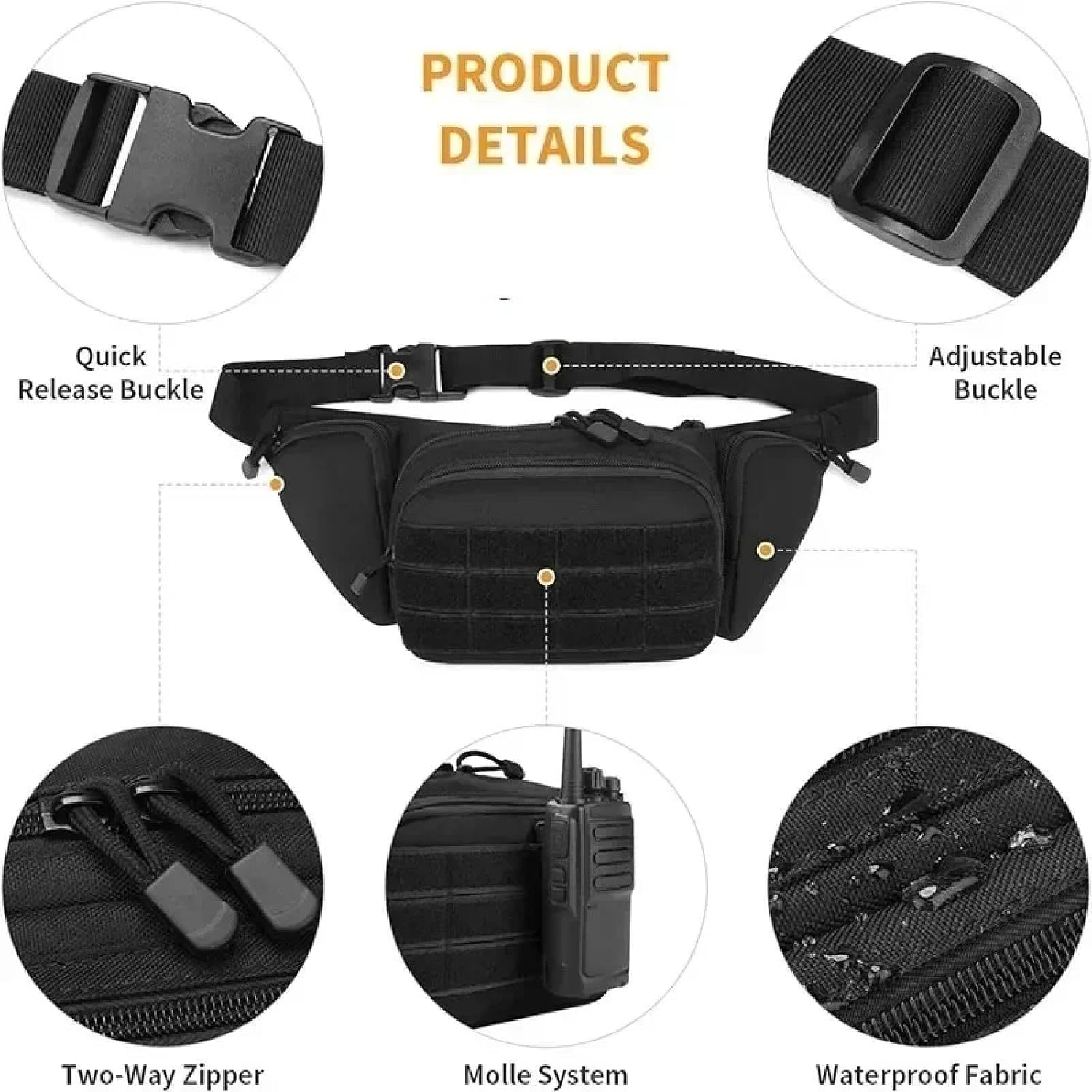 Waist Bag Waist Packs Multi-Function Pack Fanny for Men Nylon Shoulder Hiking Bag Sports High-Capacity Khaki
