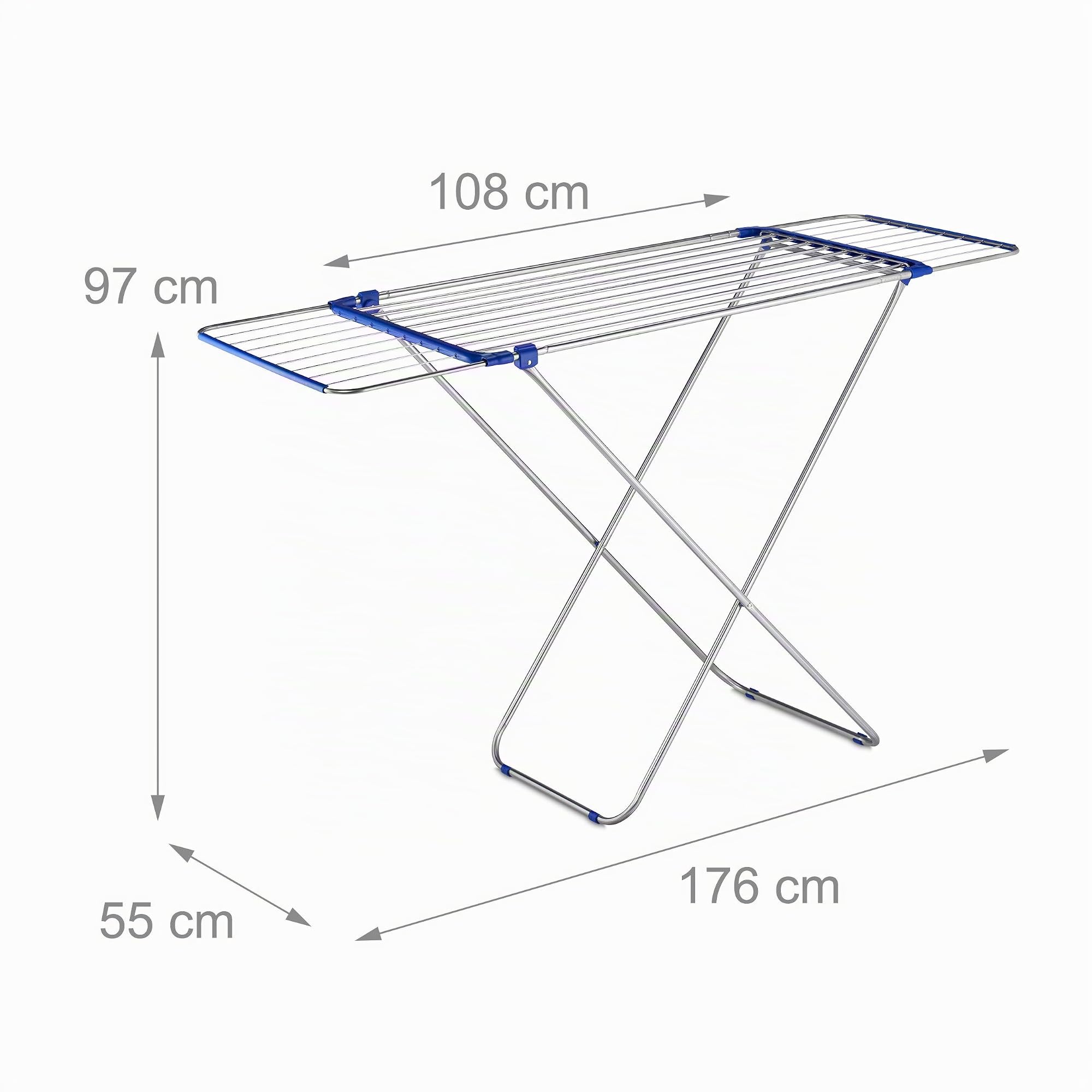 Relaxdays Tendedero Extensible, Plegable, Acero Inoxidable, 13,6 m Longitud Secado, Colgador Ropa 97x176x55 cm, Plateado