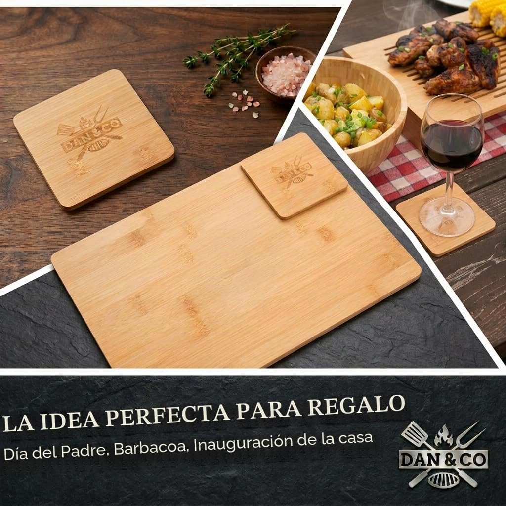 Dan&Co Elegante Juego de 4 Manteles Individuales y Posavasos de Bambú - Madera de 1 cm de Grosor, Antideslizantes y Fáciles de Limpiar