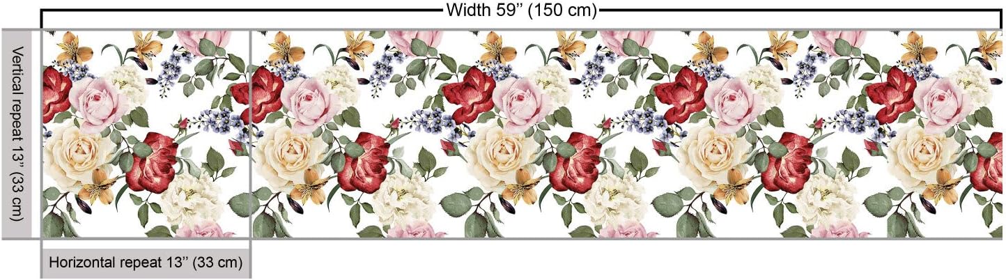 Ambesonne Shabby Flora Fabric by The Yard, Summer Spring Season Buds Roses Lilacs Flowers Leaves Print, Decorative Fabric for Upholstery and Home Accents, 2 Yards, Pink Cream
