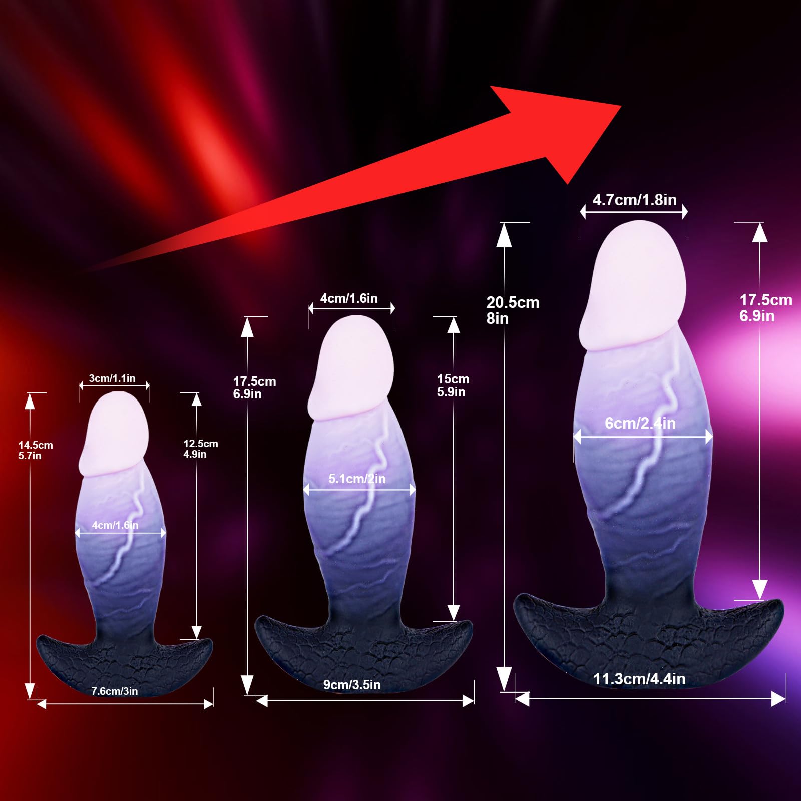 3 Size (5.7", 6.9", 8") Realistic Butt Anal Plug Dildo Set, Silicone Monster Fantasy Anal Training Kit with Wearable Base, Small Big Prostate Anal Beads Dildo Sex Toys for Beginners Advanced Users