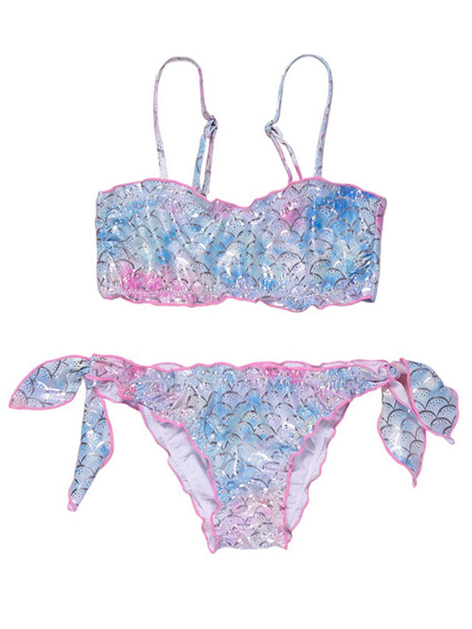 Geagodelia Traje de Baño Niña 7-15 Años Bikini Sirena 2 Piezas Chica Top con Tirantes Bragas Triángulo para Mar Baño Playa