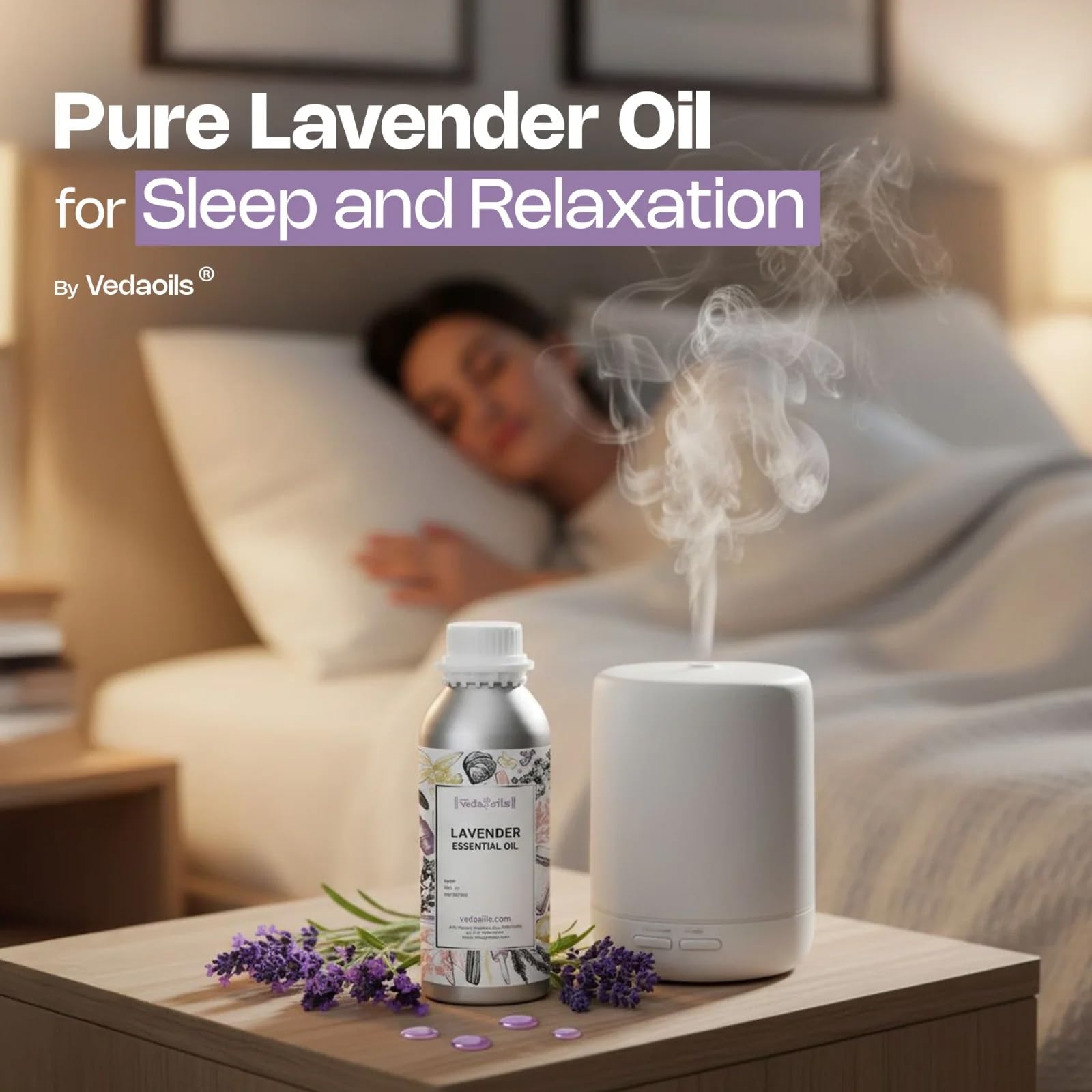 VedaOils Lavender Essential Oil for Relaxation, Sleep & Stress Relief | 100% Pure & Natural Aromatherapy Oil for Diffuser, Skin & Hair Care | Calming Floral Scent - 100ml - Image 8 thumbnail