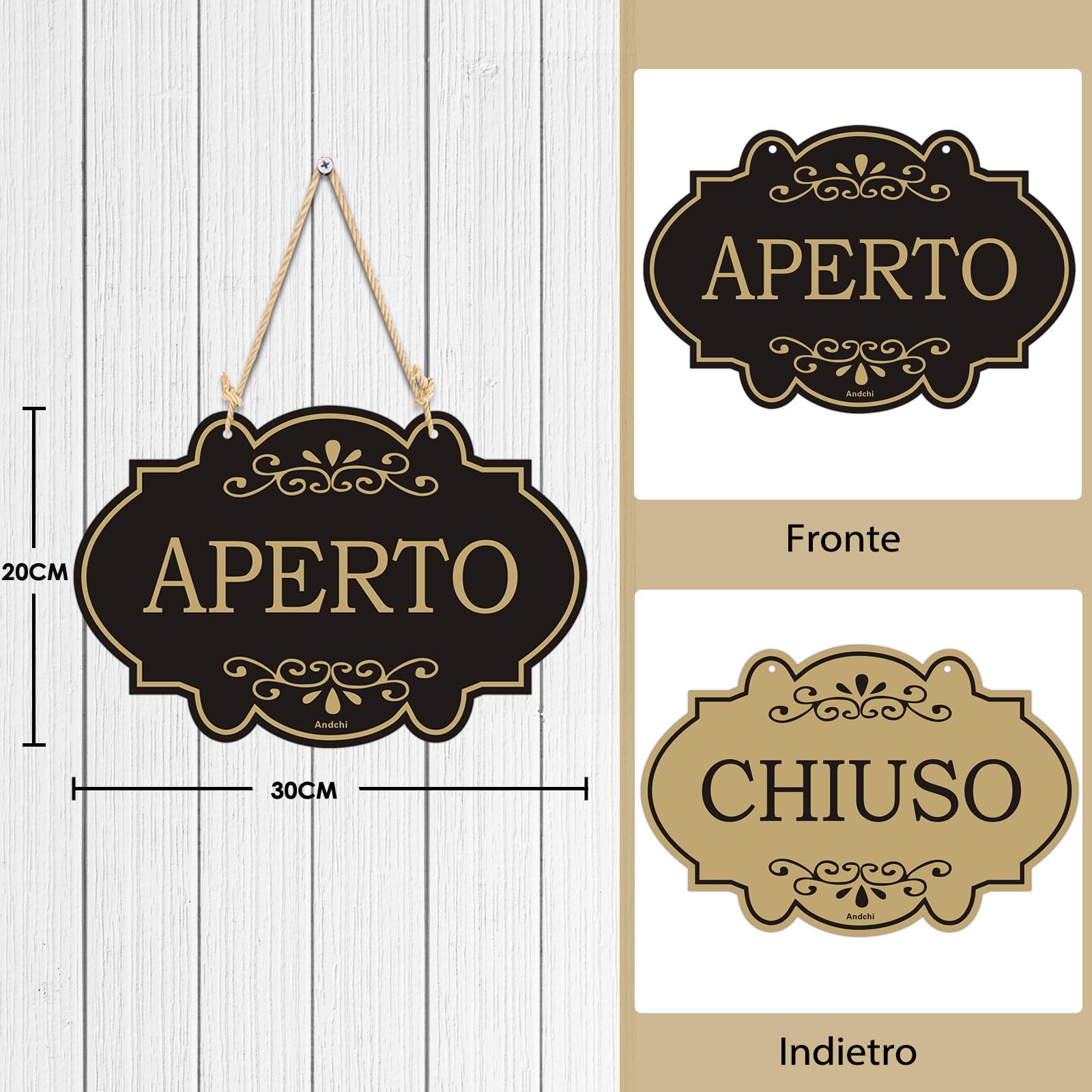 Andchi Set di 2 pannelli Cartello per porta Aperta/Chiusa Cartello per negozio reversibile su due lati con nastro pendente per negozio, caffè, bar 20x30cm