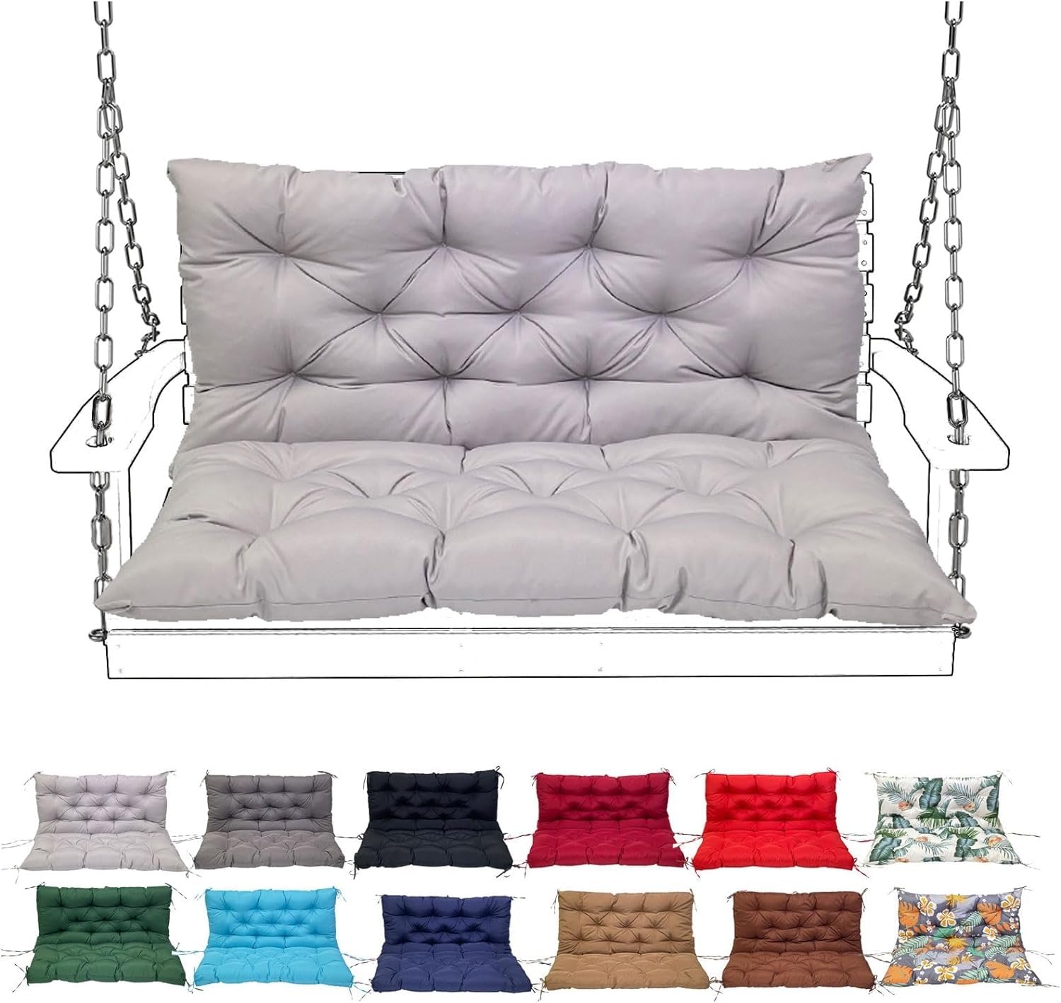 Porch Swing Cushion with Backrest, Waterproof Bench Cushion for Outdoor Furniture, 2-3 Seater Replacement Thickened Swing Cushion with Ties,Patio,Outdoor,Backyard and Garden(#2,100X100CM/39X39IN)
