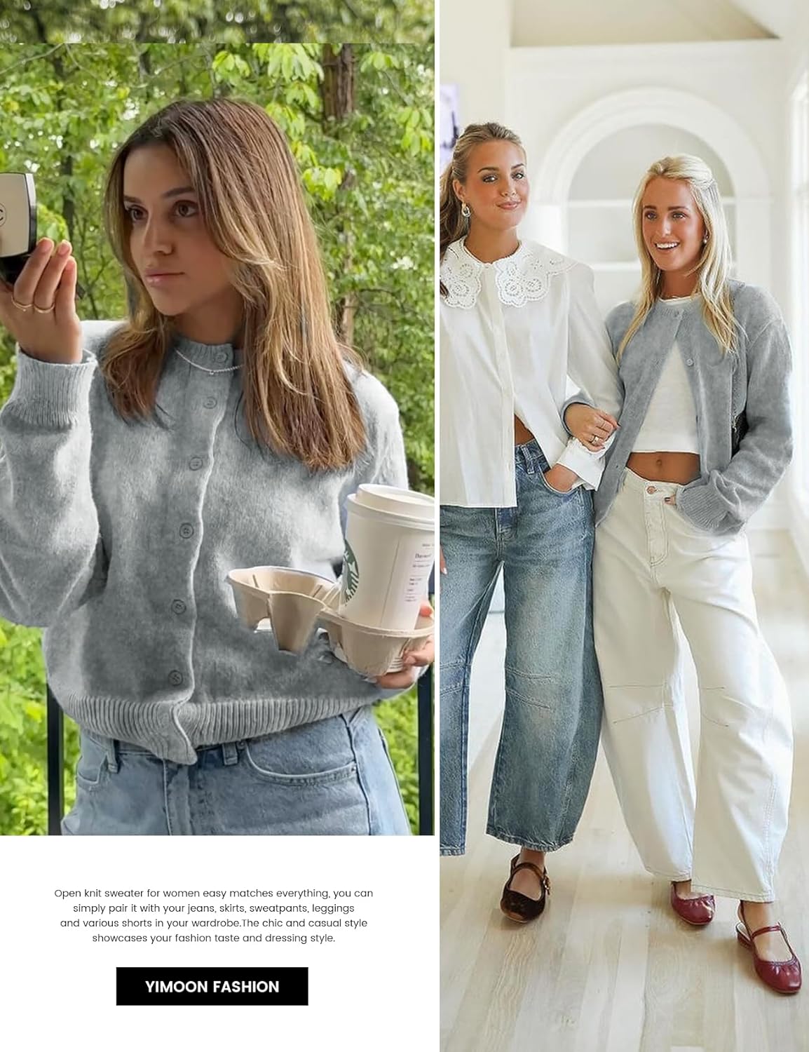 Yimoon Womens Cardigan Sweaters Button Down Chunky Knit Sweater Long Sleeve Soft Fall Winter Cropped Cardigans - Image 5