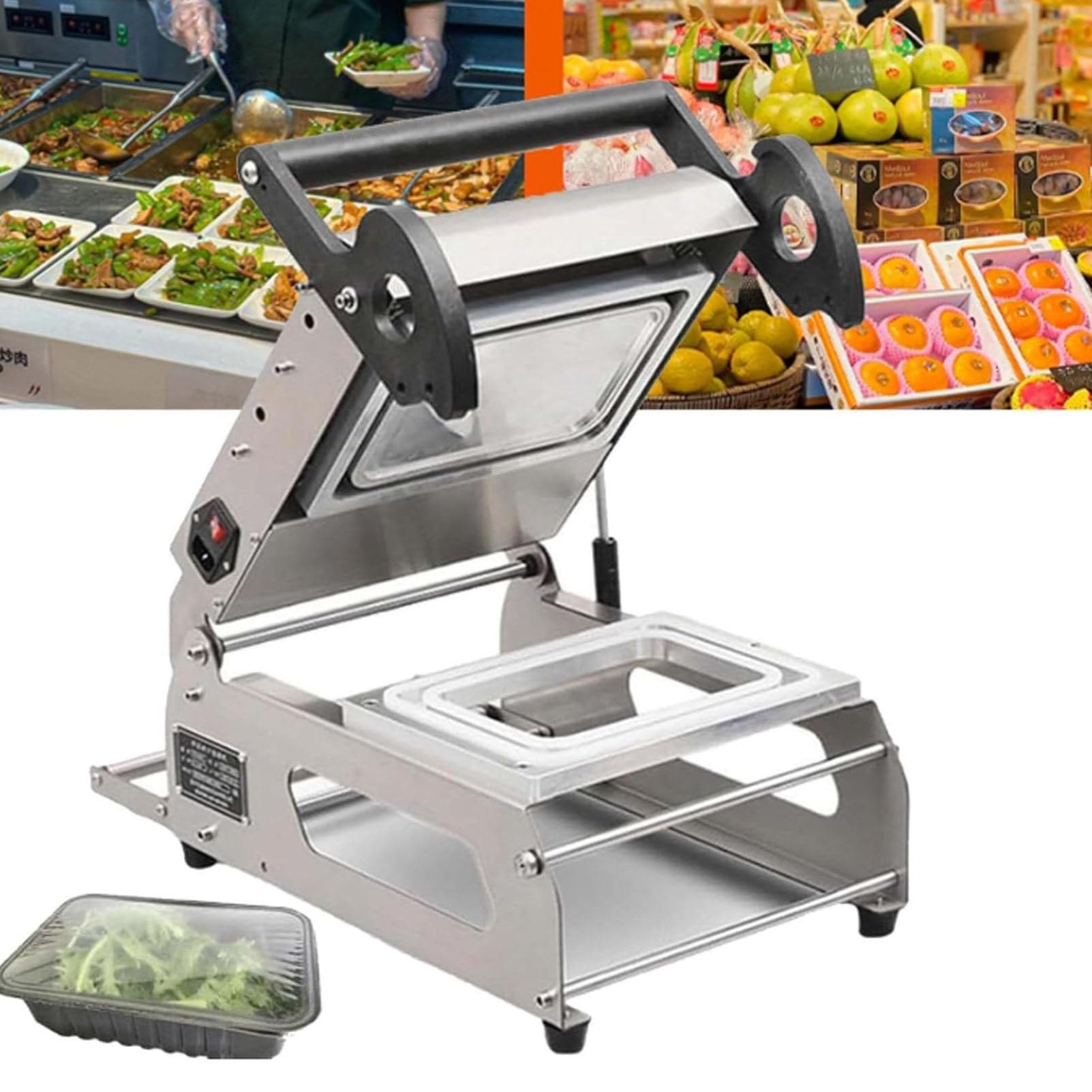 Machine Manuelle de scellage de barquettes Alimentaires, 7 à 8 emballages/Minute pour Plats à emporter, avec contrôle de la température. 20 * 14cm