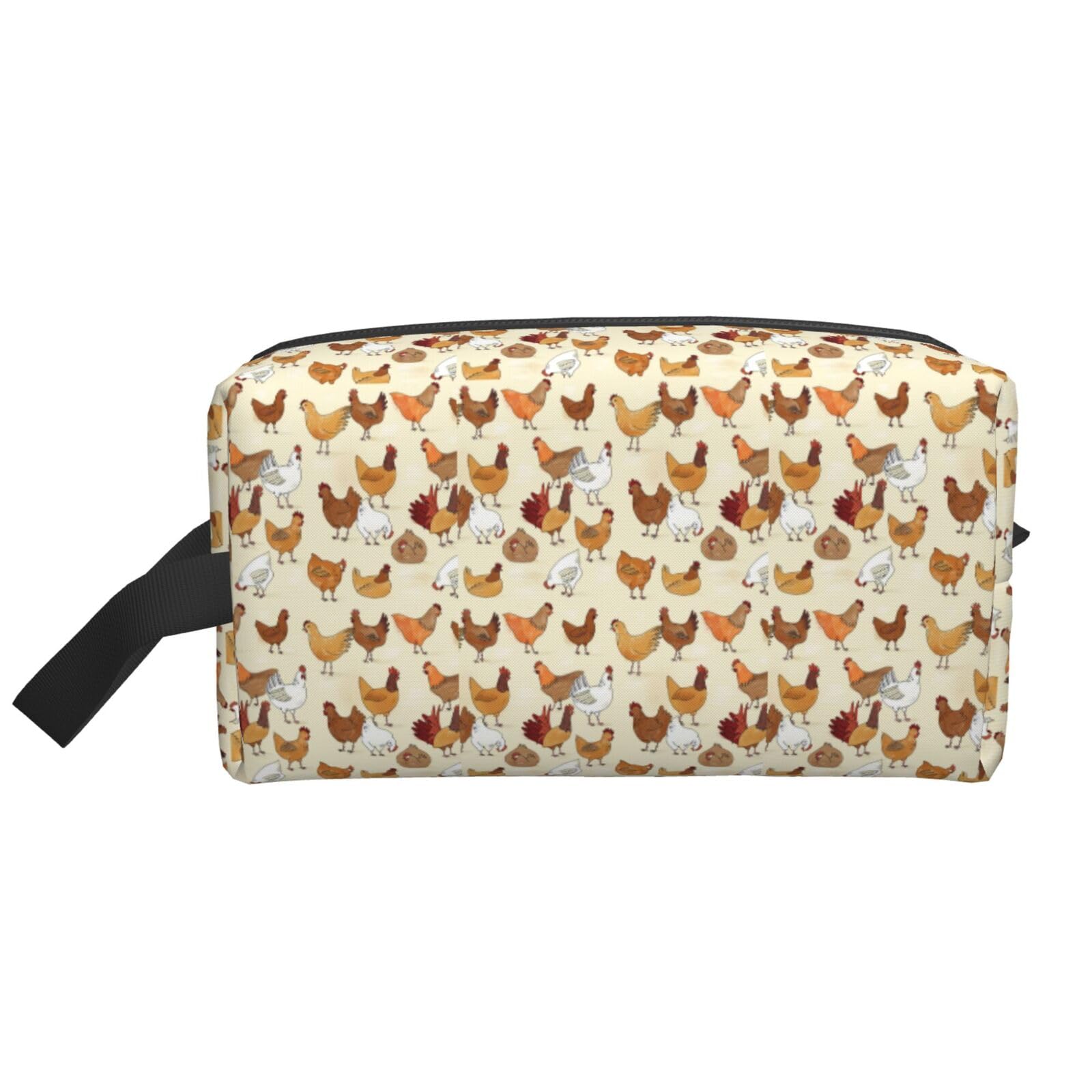Ercgad Unisex White A Brood Of Chickens Print Large Capacity Travel Toiletry Bag Cosmetic Pouch Daily Storage Makeup Case