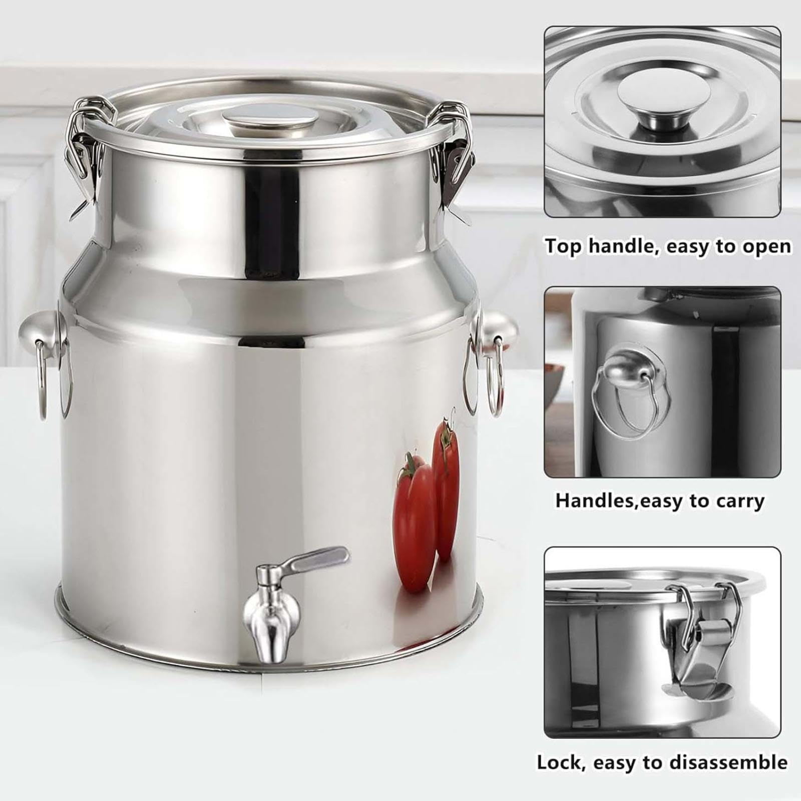 Edelstahl-Eimer mit Deckel zur Aufbewahrung in der Küche, ideal für Milch, Wein und flüssige Feststoffe, 7 Liter Fassungsvermögen