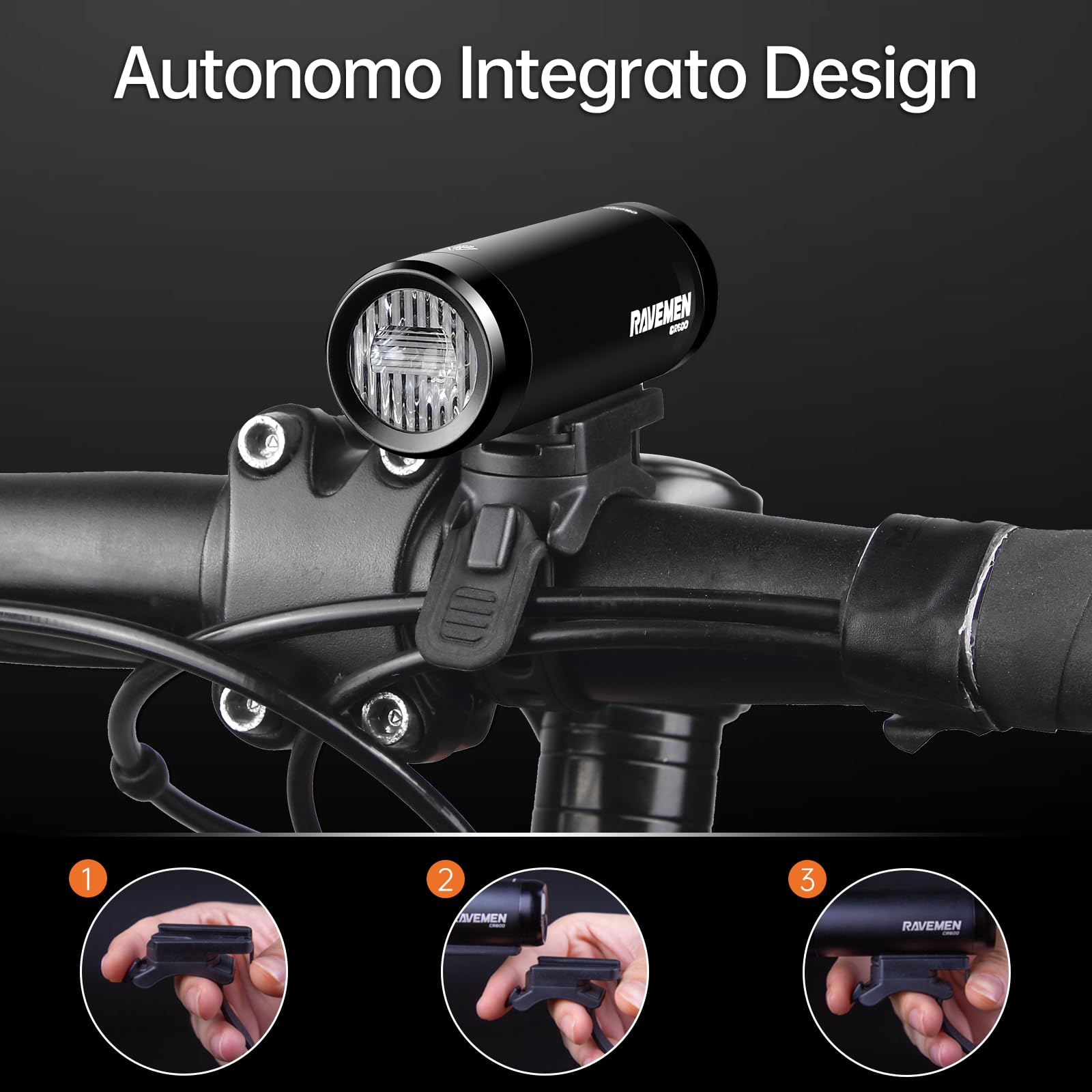 RAVEMEN 600 Lumen Luce Anteriore per Bici, CR600 con interruttore Remoto cablato Fascio antiriflesso 6 livelli di luminosità Portata massima 125 metri, impermeabile IPX6 per ciclisti urbani su strada