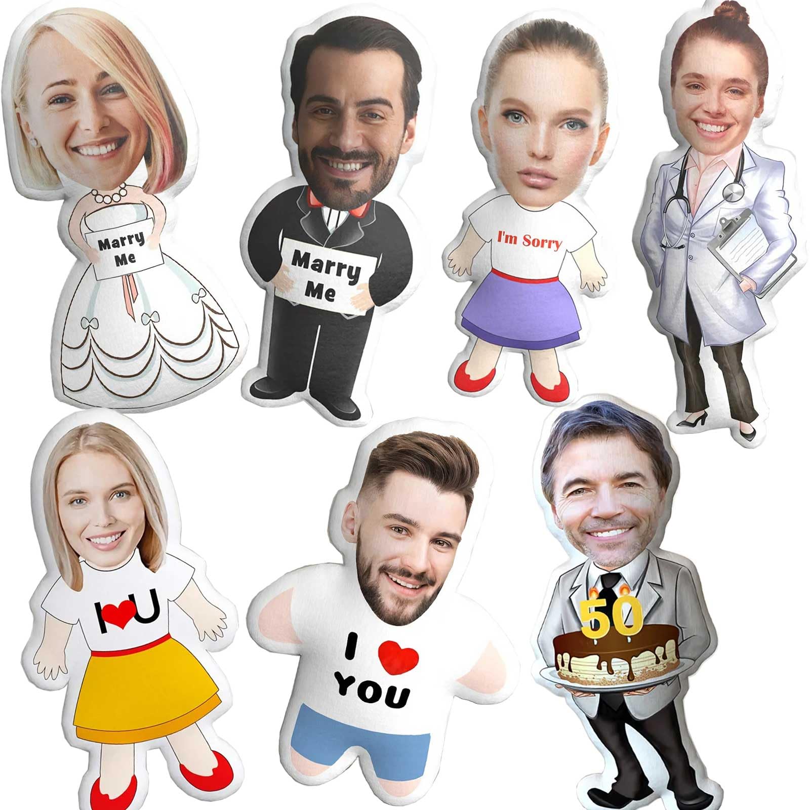 Personalised Face Pillow with Photo, Customised Double Sided Stuffed Pillow for Home Decor, Customable Funny Gifts for Valentines Day Boyfriend Girlfriend Friend Birthday