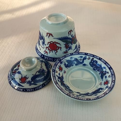 Miniatura 3 de Gaiwan - Juego de té de porcelana con diseño de panoya chino (4.7fl oz, diseño de dragón y fénix)