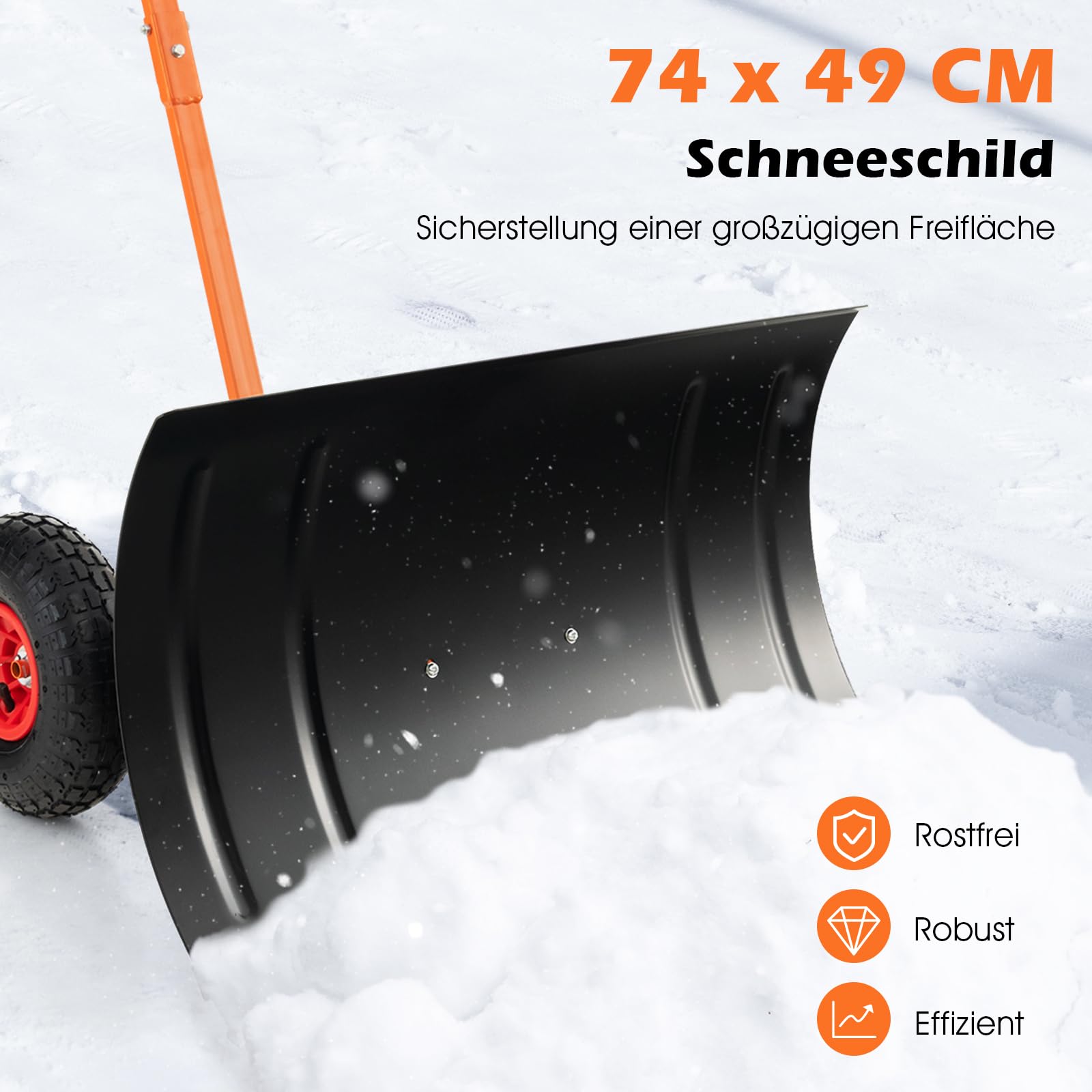 COSTWAY Łopata do śniegu na kółkach z regulacją wysokości, tarcza do śniegu 74 cm, szerokość robocza 49 cm, chroniąca plecy szufla do śniegu z regulowanym kątem, odśnieżarka metalowa