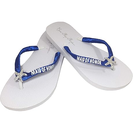 Glitter Maid of Honor Rhinestone Starfish Flip Flops - Shimmering Sandals for Special Occasions