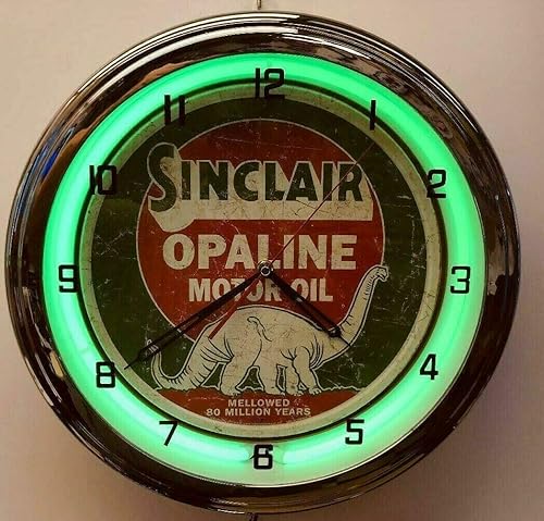 Miniatura 2 de 16 "Sinclair Opaline Motor Signo de aceite verde neón reloj gasolinera