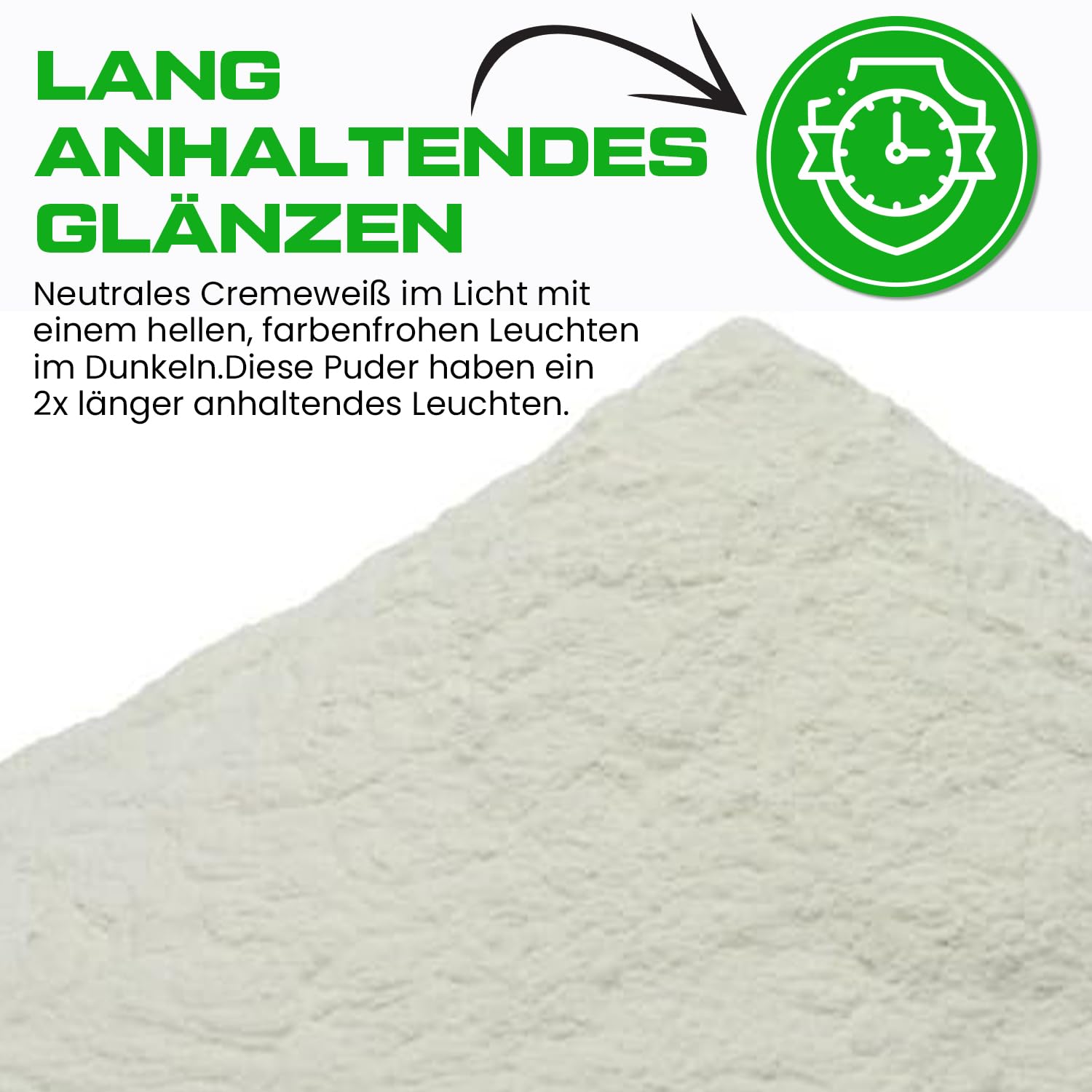 Pigmento in polvere fosforescente al buio, colore verde luminoso, 100 g