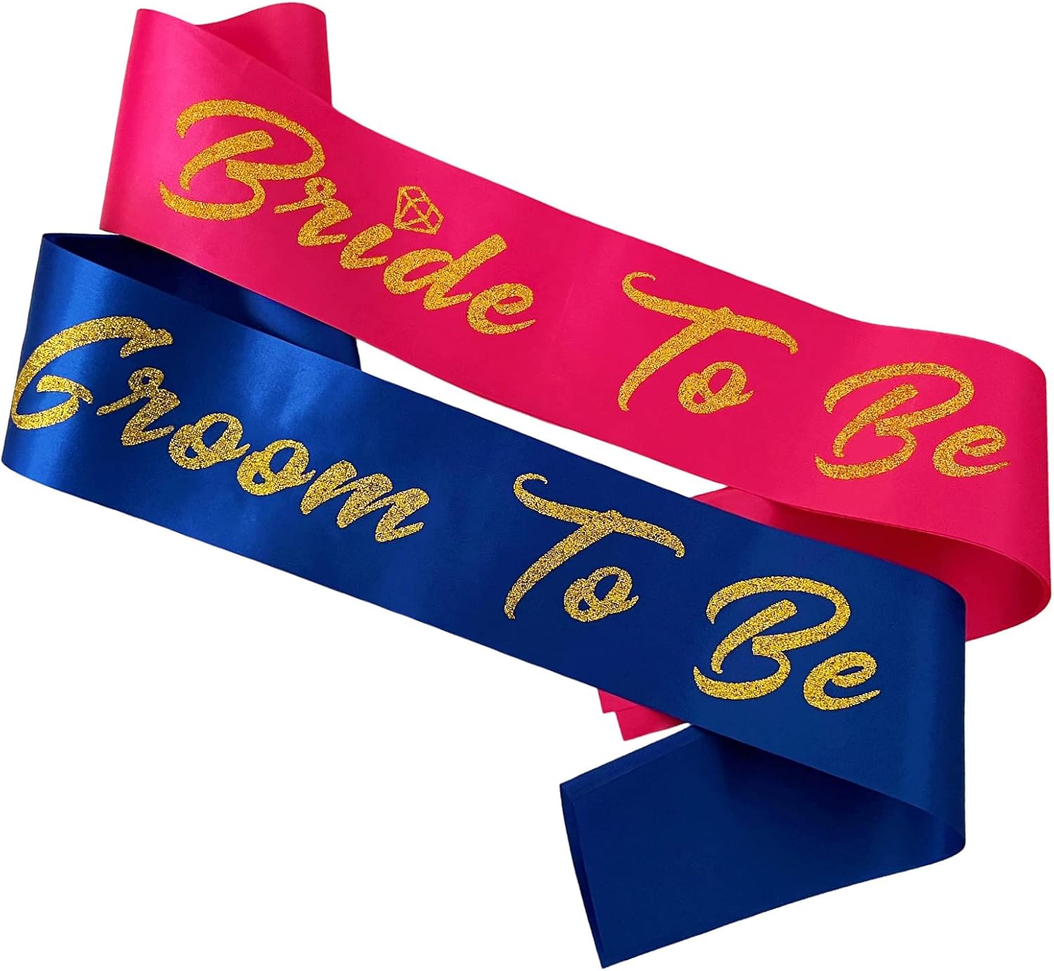 Bride and Groom to Be Sash Set, Blue and Hot Pink Satin