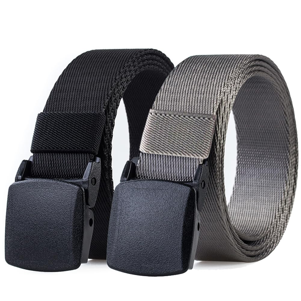 HOANAN 2 Pack 1 1/4" Men's Nylon Web Belt, Lightweight TSA-friendly Soft Webbing Narrow Work Belt, Type B-black + Gray, 1.25"wide-waist below 40"