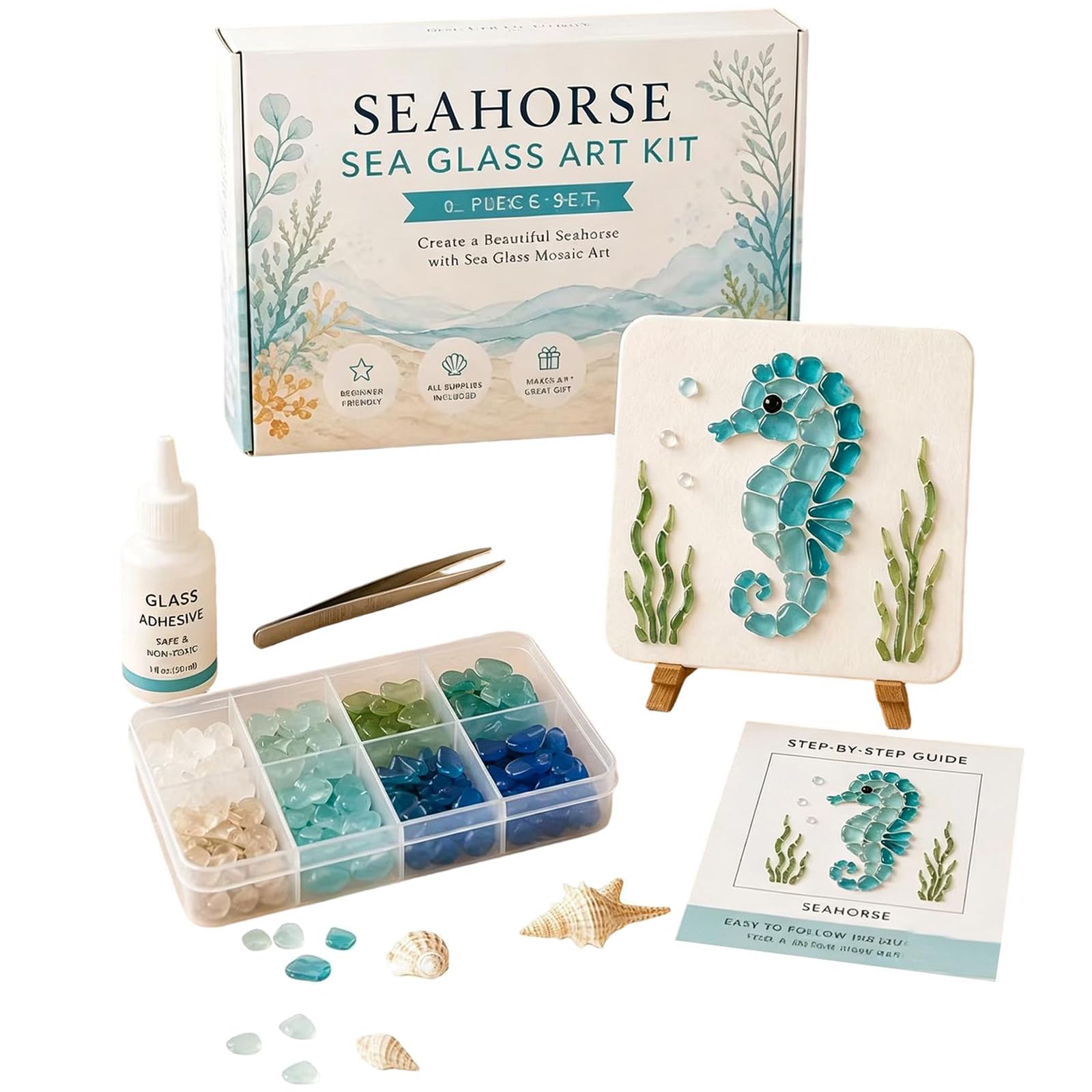 DIY Sea Glass Mosaic Art Kit for Beginners for Stress Relief，Seahorse