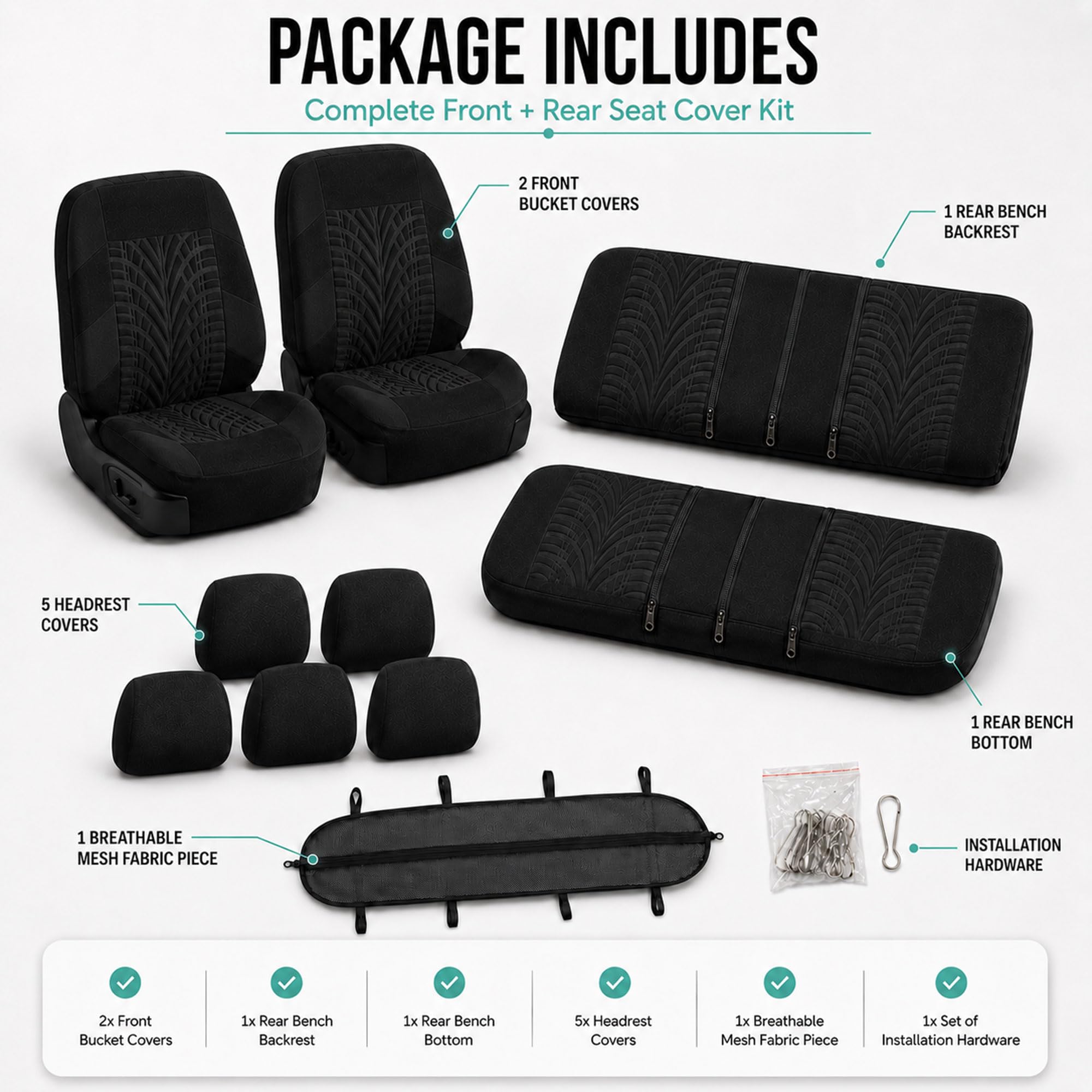 FH GROUP Set completo di coprisedili per auto, in tessuto di alta qualità, universali, coprisedili anteriori con schienale basso, compatibili con airbag, sedile posteriore diviso, lavabile, per SUV,