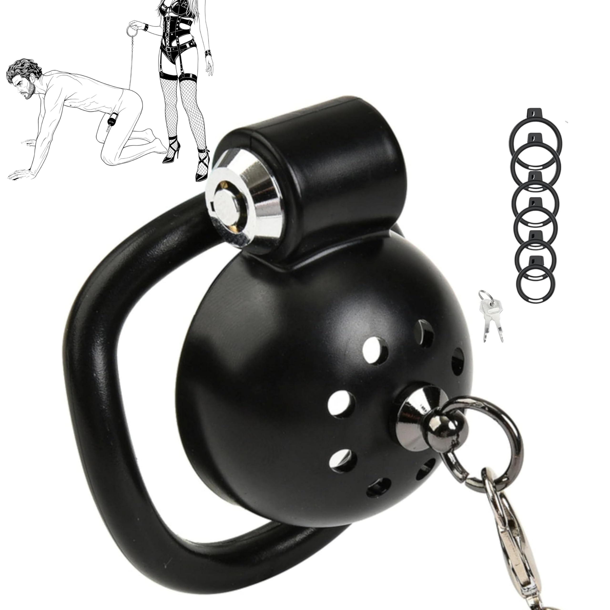 Fops Gabbia di Castità Piatta per Uomo in ABS – Small Chastity Cage con Chiusura Laterale, 5 Anelli (38-52mm) e Guinzaglio da 110cm per Bondage BDSM, Stretching Estremo e Controllo Totale N55